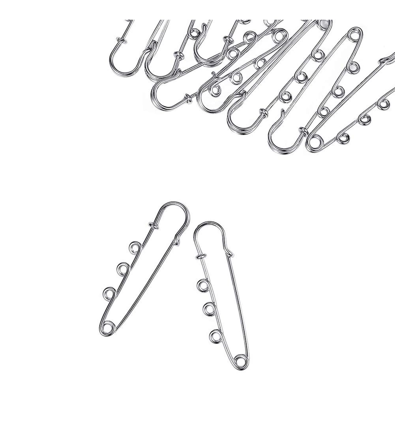 LiQunSweet 10 Pcs Iron 3-Hole Metal Brooch Safety Pins - Platinum 52mm (2 Inch) for Garment and Jewelry Making - Buy Online on SooperMarket.com