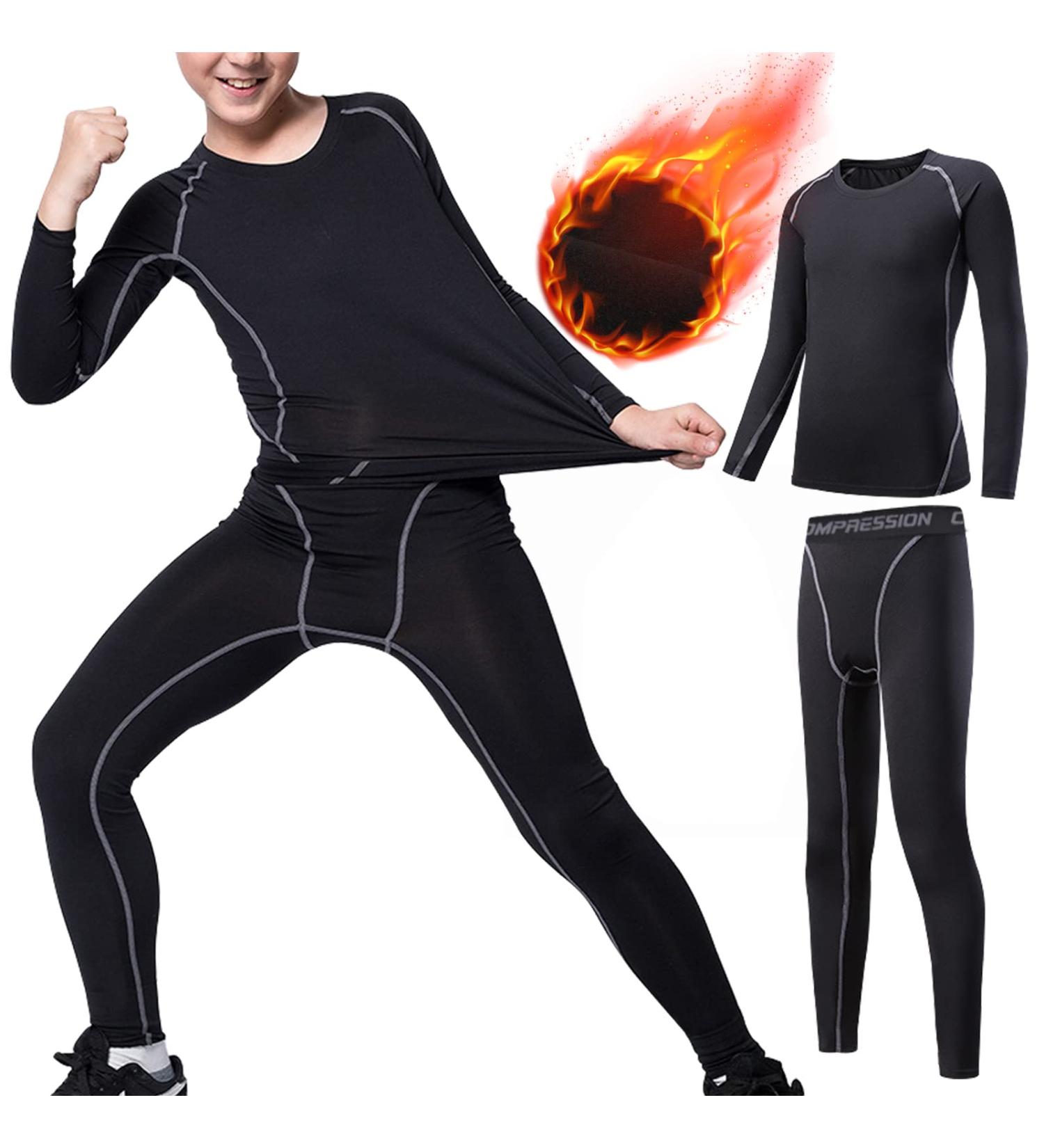 Linlook Kids Thermal Underwear Set - Breathable Winter Sports Gear | Long-Sleeved Top & Long Underpants for Ski & Football (Size 24 Black) - Buy Online on SooperMarket.com