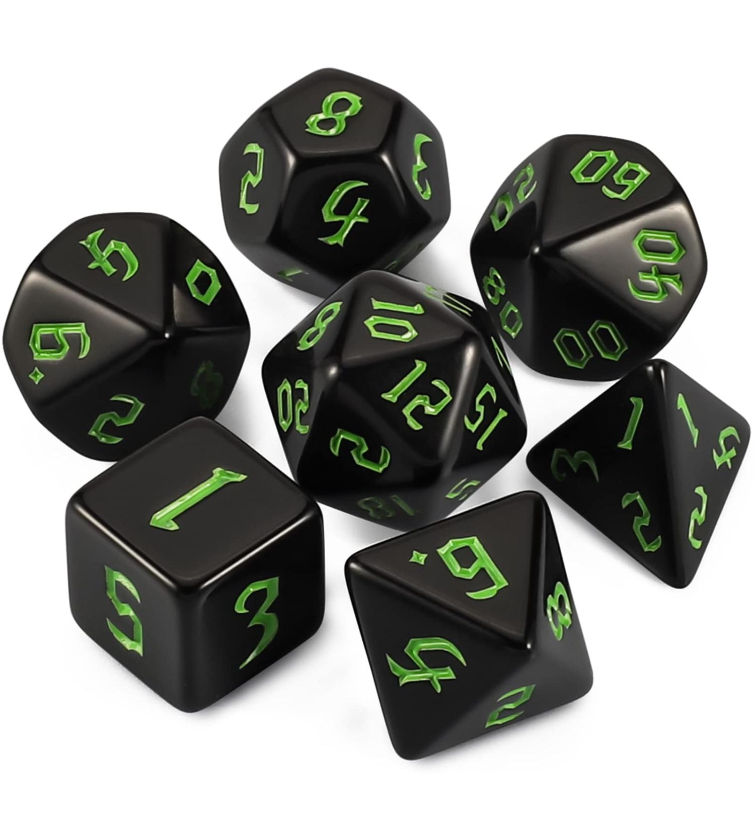 QMAY DND Dice Set - 7 Pcs Polyhedral Dice for Dungeons and Dragons - Pure Black - Buy Online on SooperMarket.com