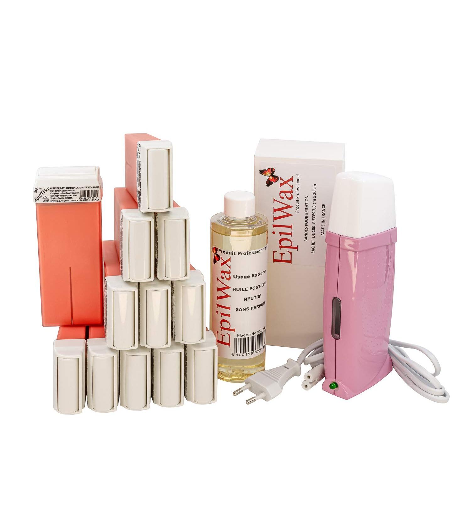 Epilwax Royal Depilation Set | Professional Wax Warmer & 12 Roll-On Wax - Complete Hair Removal Kit with Strips & Aftercare Oil - Rose Series - Buy Online on SooperMarket.com