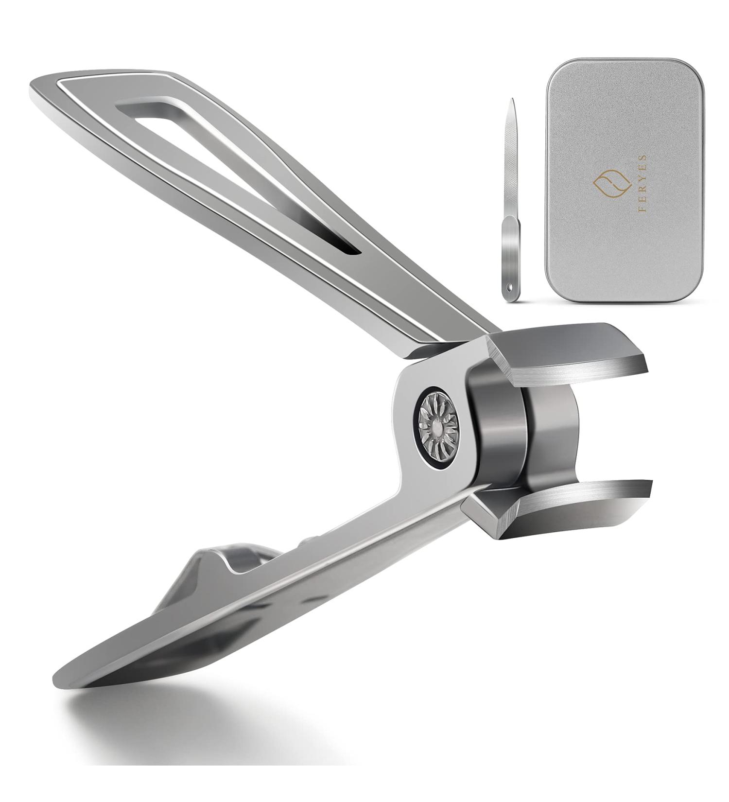 FERYES Stainless Steel Nail Clippers for Thick Nails - Wide Jaw Toenail Cutter with Metal File for Seniors, Men & Women - Gray - Buy Online on SooperMarket.com