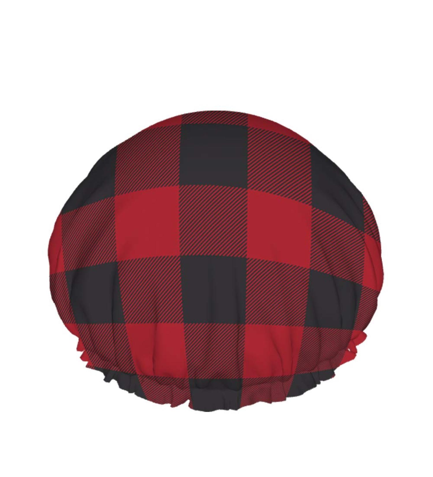 Moslion Classic Plaid Shower Cap - Red Black Gingham Buffalo Check Tartan Stripe | Large Reusable Double Layer Bath Cap for Stylish Hair Protection - Buy Online on SooperMarket.com