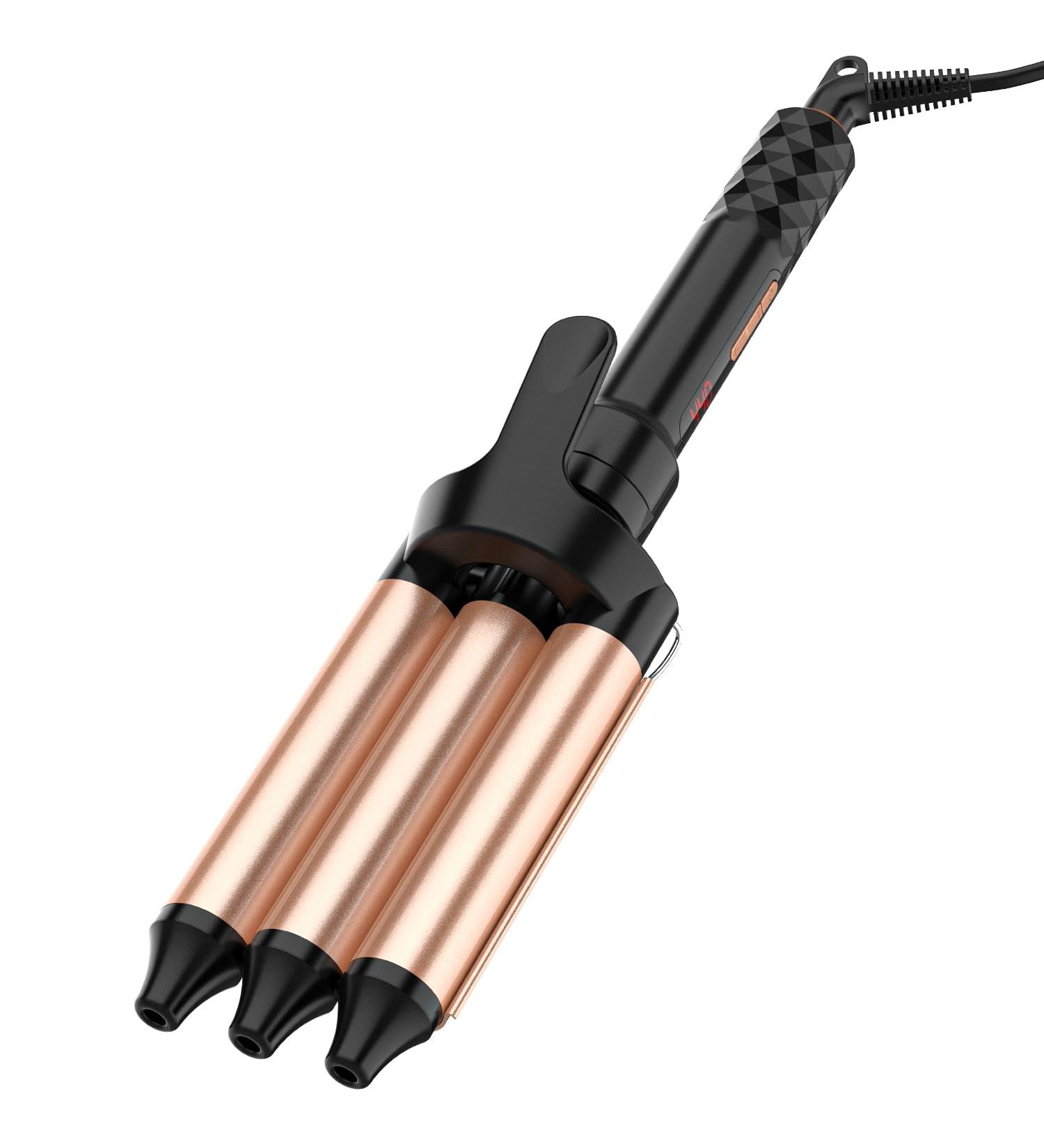 Hair Waver 3 Barrel Curling Iron | Ceramic Tourmaline Hair Crimper with Digital Display & Dual Voltage - International Shipping Available - Buy Online on SooperMarket.com