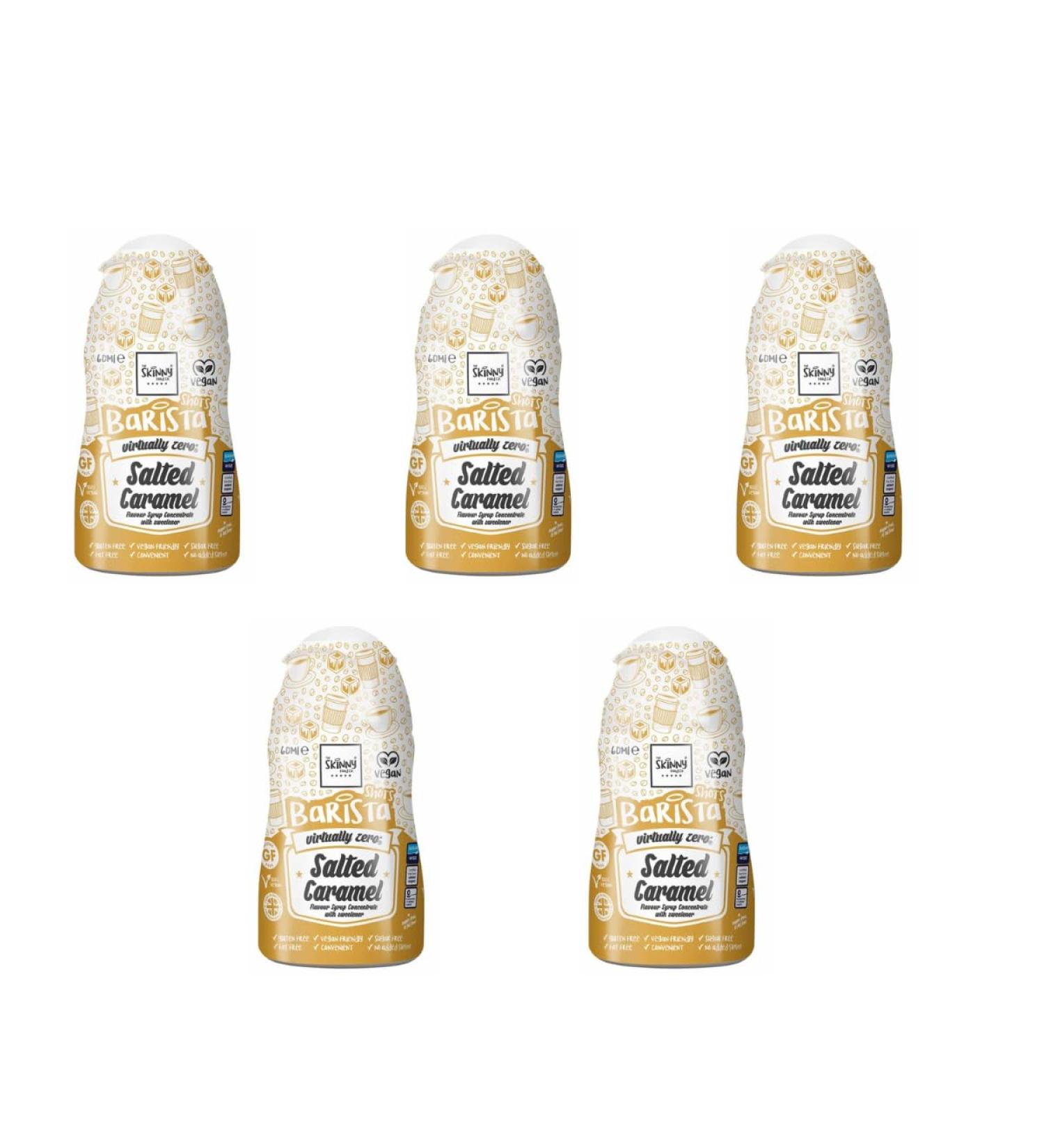 The Skiny Food Co Barista Shots Salted Caramel Syrup 60ml - The Totally Amazing Gluten Free Virtually Zero Calorie Fat Free And Guilt Free Skiny Coffee Syrup - Pack of 5