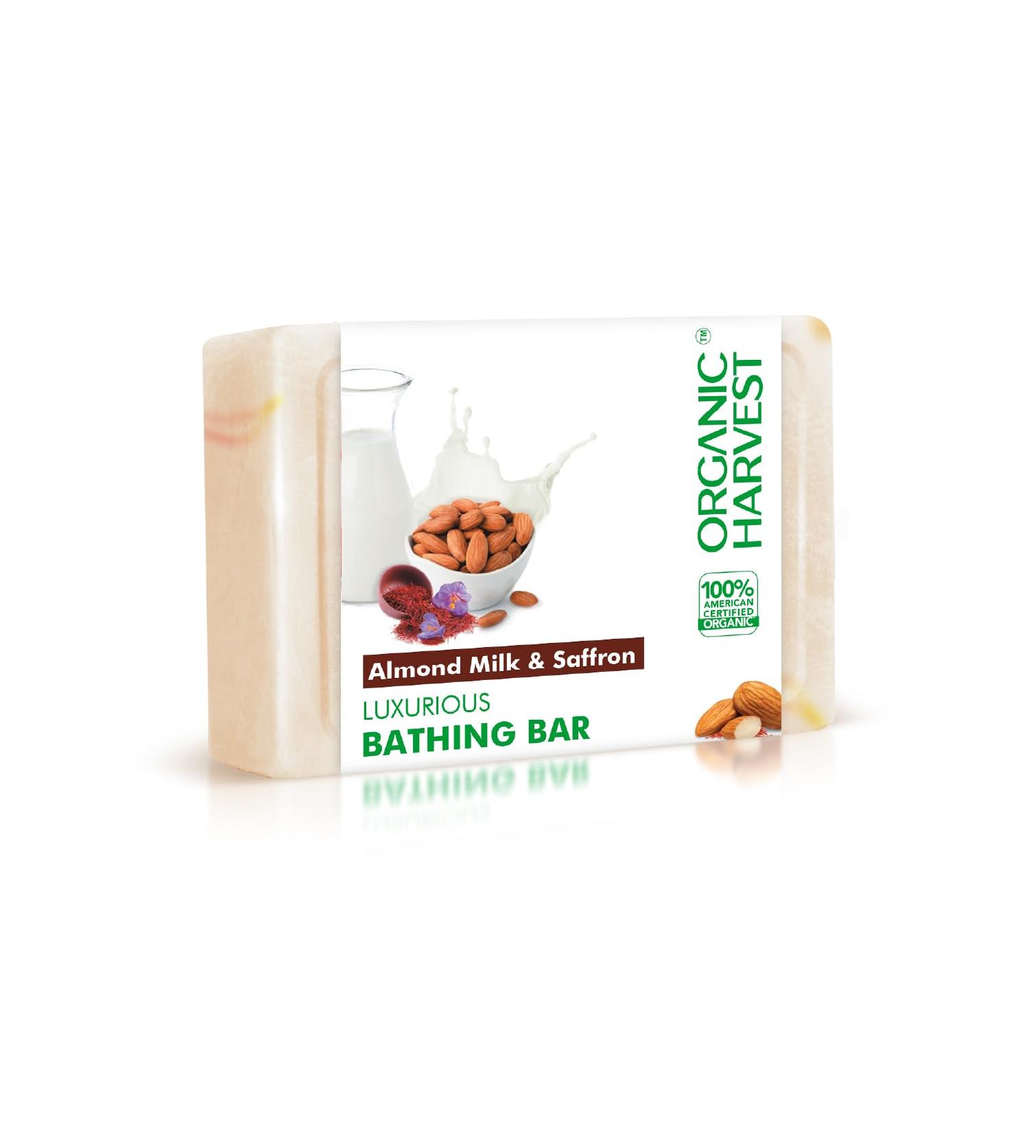 Luxurious Almond Milk & Saffron Bathing Bar | 100% Organic Sulphate & Paraben-Free Soap for Gentle Cleansing - 125gm - Buy Online on SooperMarket.com
