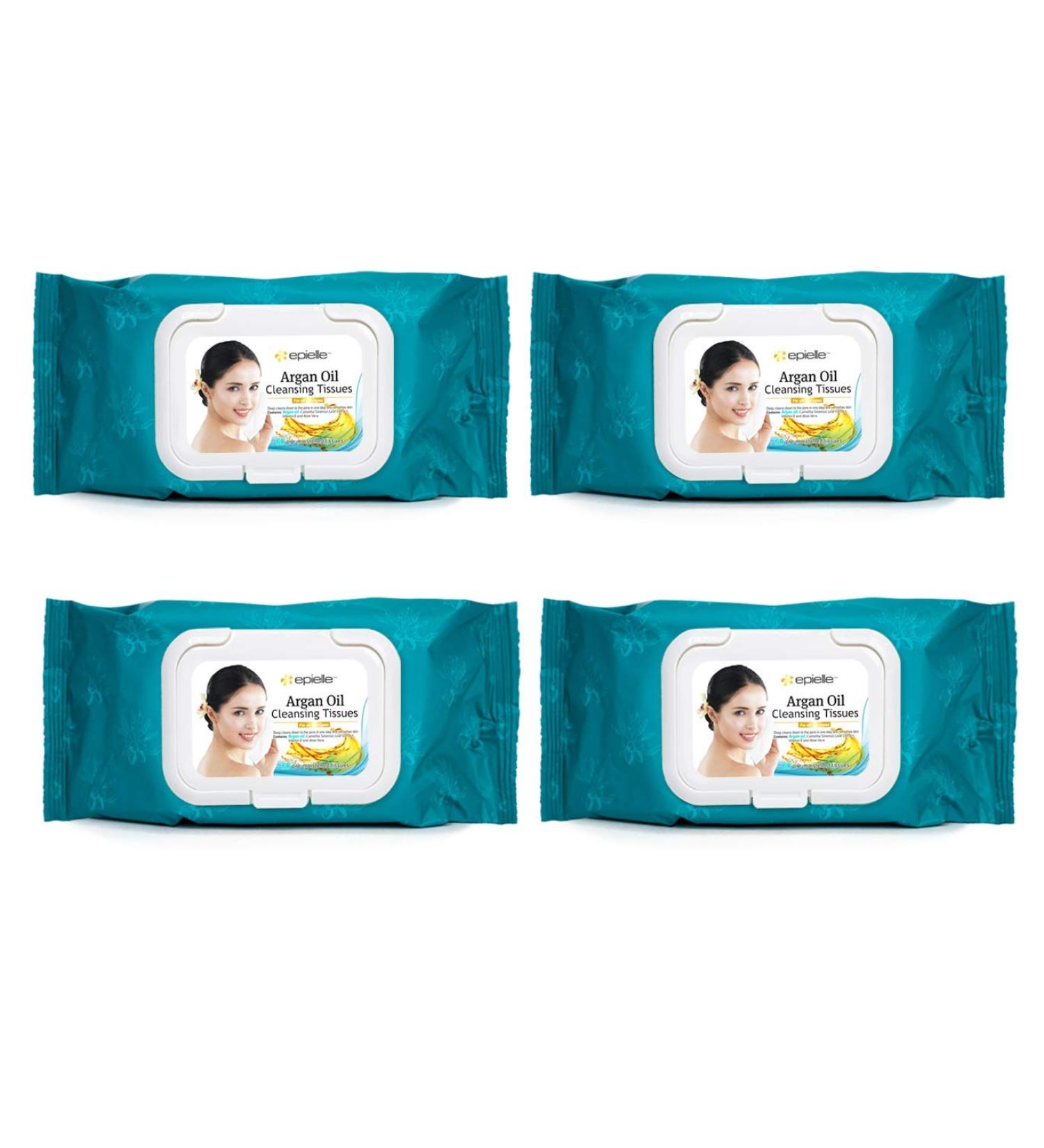 Epielle Argan Oil Cleansing Facial Tissues Makeup Remover Wipes - Gentle & Nicely Scented Towelettes (240 Sheets, 4 Pack) - Buy Online on SooperMarket.com