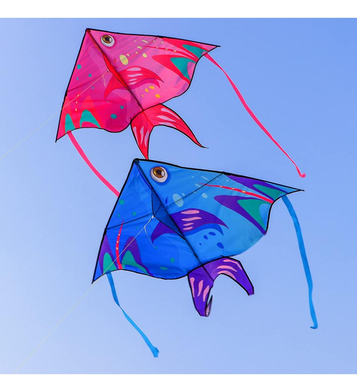 XENTUMI Fish Kite 2 Pack: Easy-to-Fly Beach Kites for Kids & Adults - Blue/Pink Delta Kites for Ages 3-12 - Buy Online on SooperMarket.com