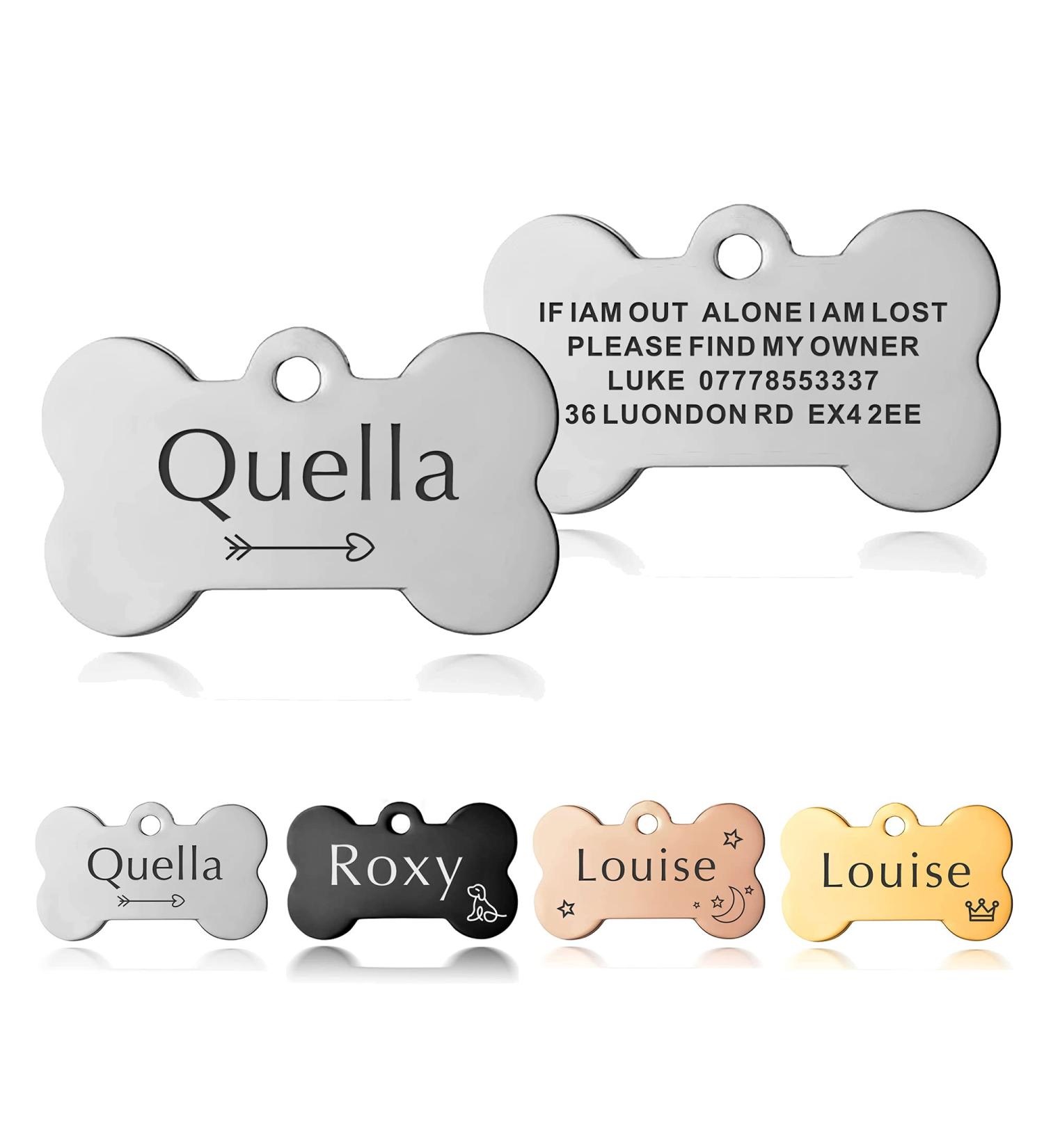 ID Tag Small Large Personalised ID Tag for Pet Dog Doggy Cat Kitten Kitty Puppy Engraved Dog ID Tag (Silver Bone) - Buy Online on SooperMarket.com