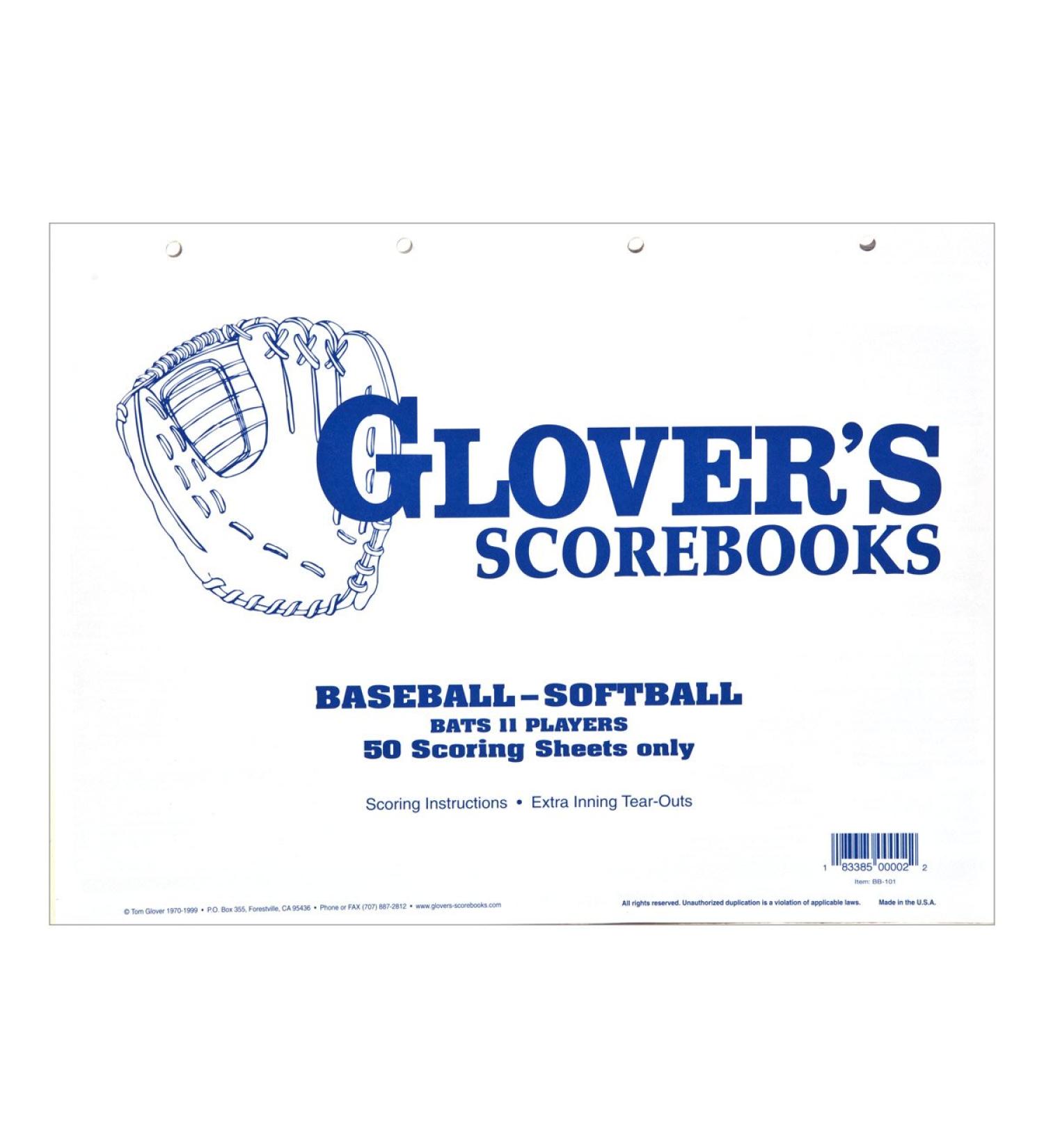 Glover's Scorebooks Baseball/Softball 50 Scoring Sheets (No Stats)