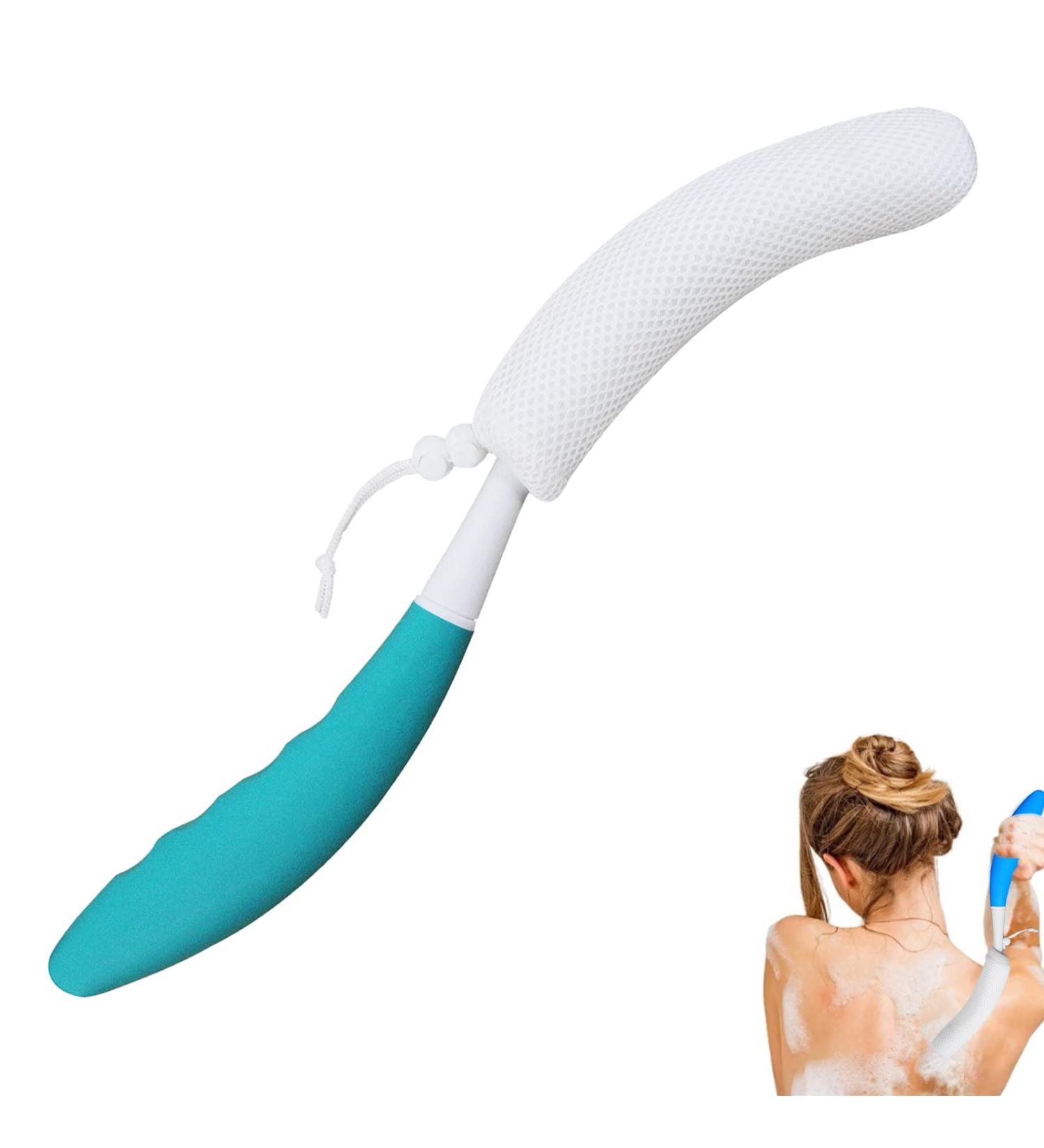 Exfoliating Shower Body Brush with Curved Handle - Green-White - Buy Online on SooperMarket.com