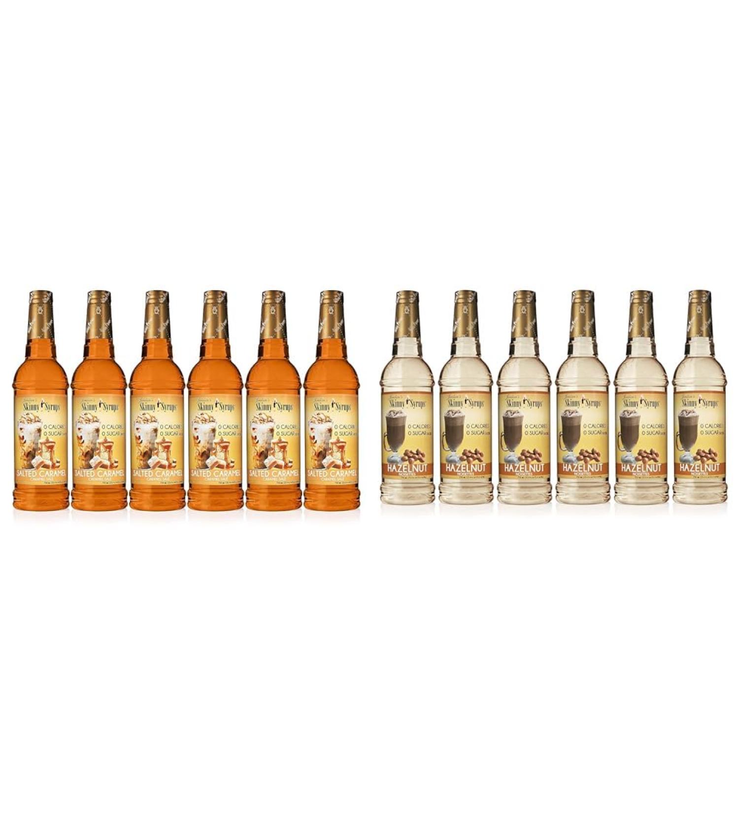Jordan's Skinny Syrups Salted Caramel (750ml Sugar-Free Zero Calorie Keto Friendly) & Hazelnut Syrup (750ml Sugar-Free Zero Calorie Keto Friendly) Guilt-Free Duo for Coffee Lovers Nutty & Sweet