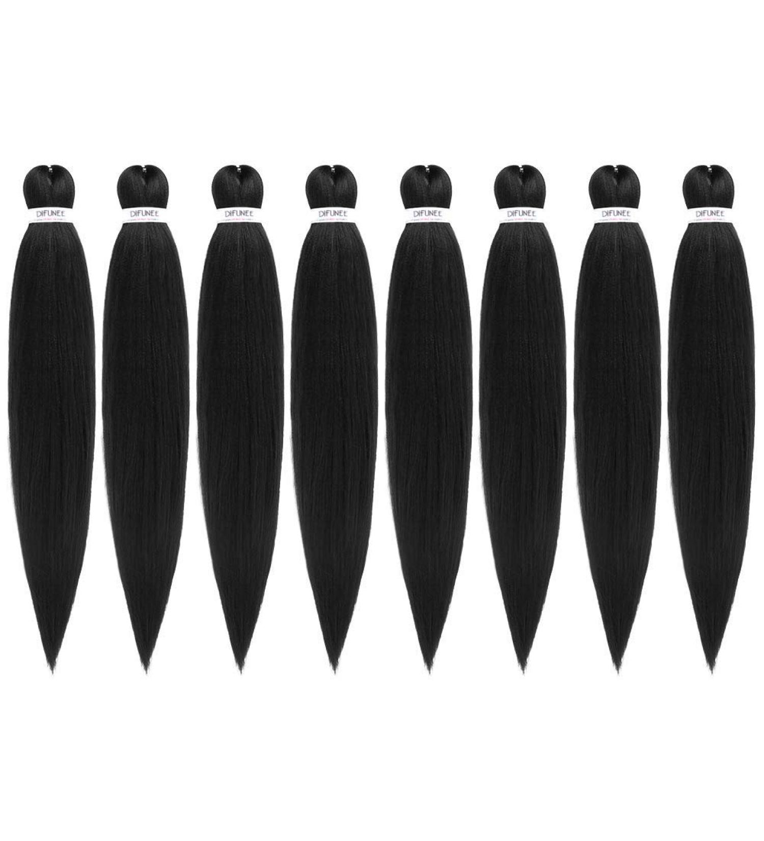 Difunee Pre-stretched Braiding Hair 24 Inch 8 Packs Black Yaki Texture Crochet Hair | Box Braids Hot Water Setting Synthetic Extensions - 1B (Pack of 8) - Buy Online on SooperMarket.com