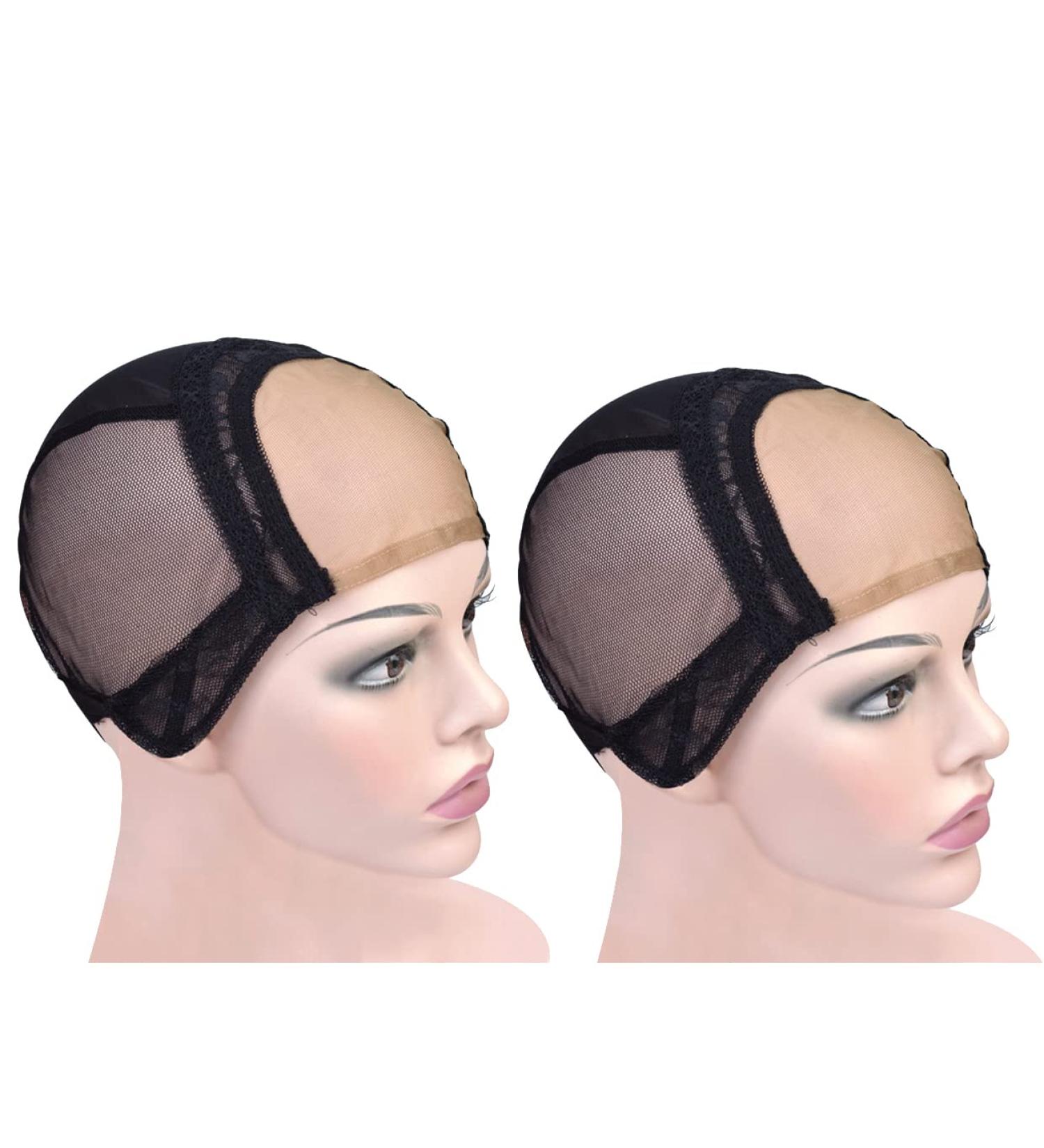 Buy 2-Pack 4x4 Inch U-Part Swiss Tip Wig Caps - Adjustable Straps for Wig Production | Medium Black (54cm) - Buy Online on SooperMarket.com