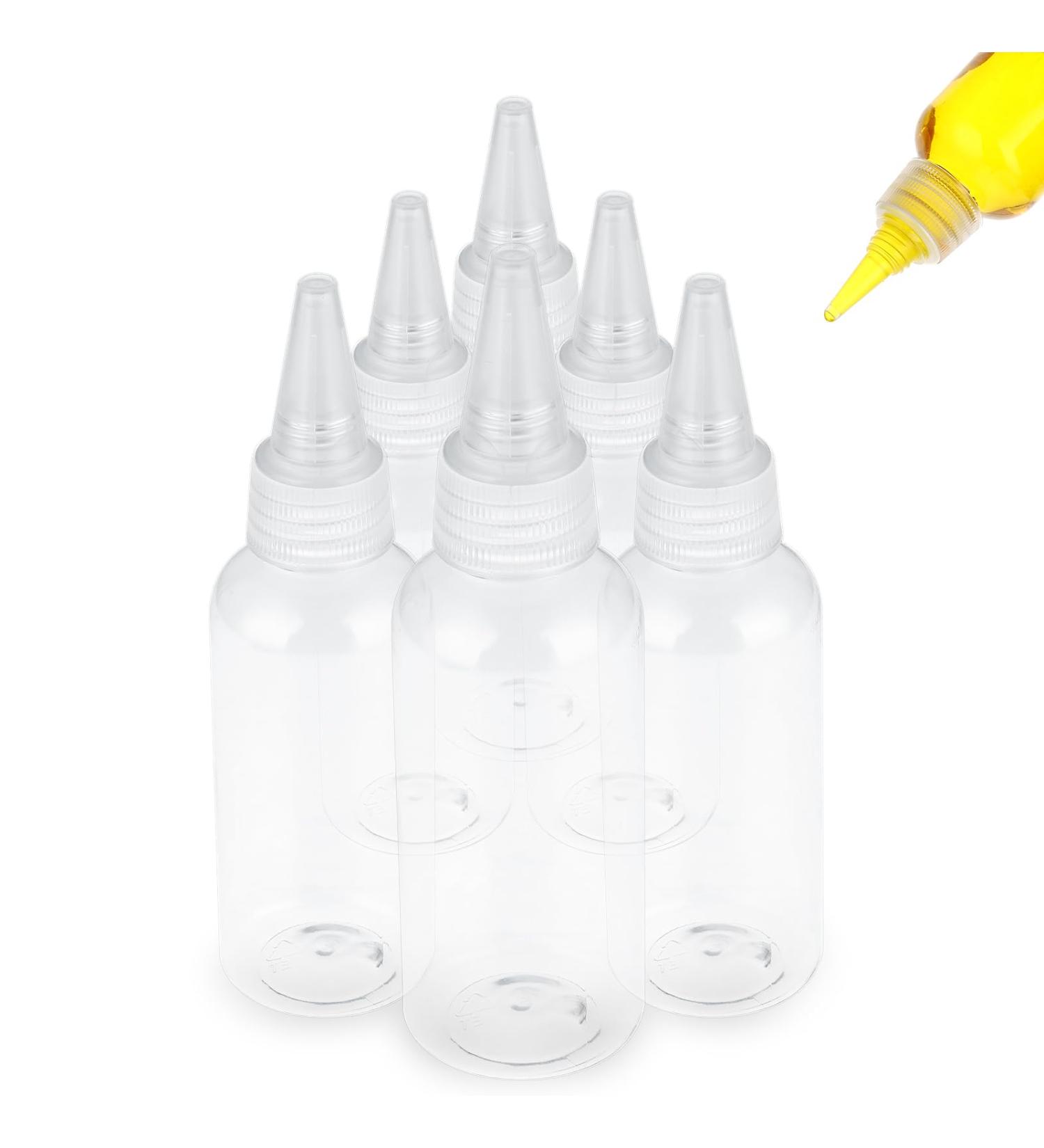 WLLHYF 2oz Applicator Bottle 6pcs Plastic Empty Squeeze Bottles Hair Color Applicator Bottle Transparent Refillable Oil Bottles for Hair Oils Liquids with Twist Top Cap and Labels - Buy Online on SooperMarket.com