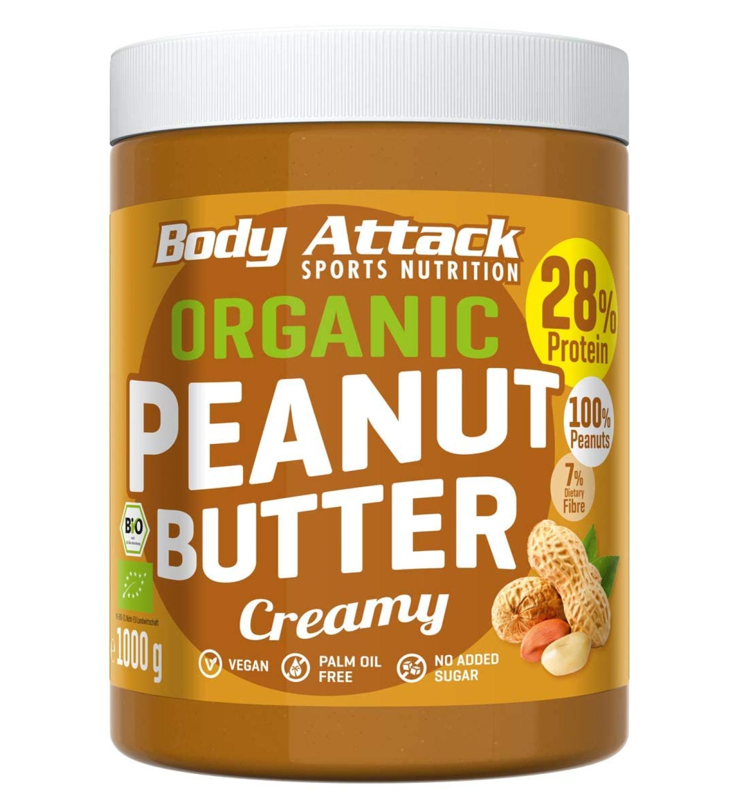 Buy Body Attack Organic Peanut Butter Creamy 1kg - Palm Oil Free Vegan Unsweetened High Protein Nut Butter - Buy Online on SooperMarket.com