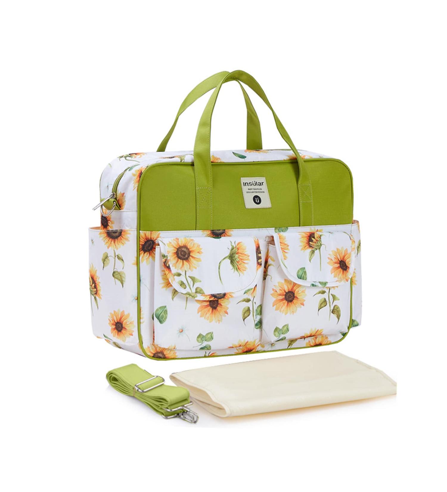 SONARIN Large Capacity Waterproof Baby Changing Tote Bag - Stylish Portable Diaper Bag with Shoulder Strap & Changing Mat, Sunflower Design - Buy Online on SooperMarket.com