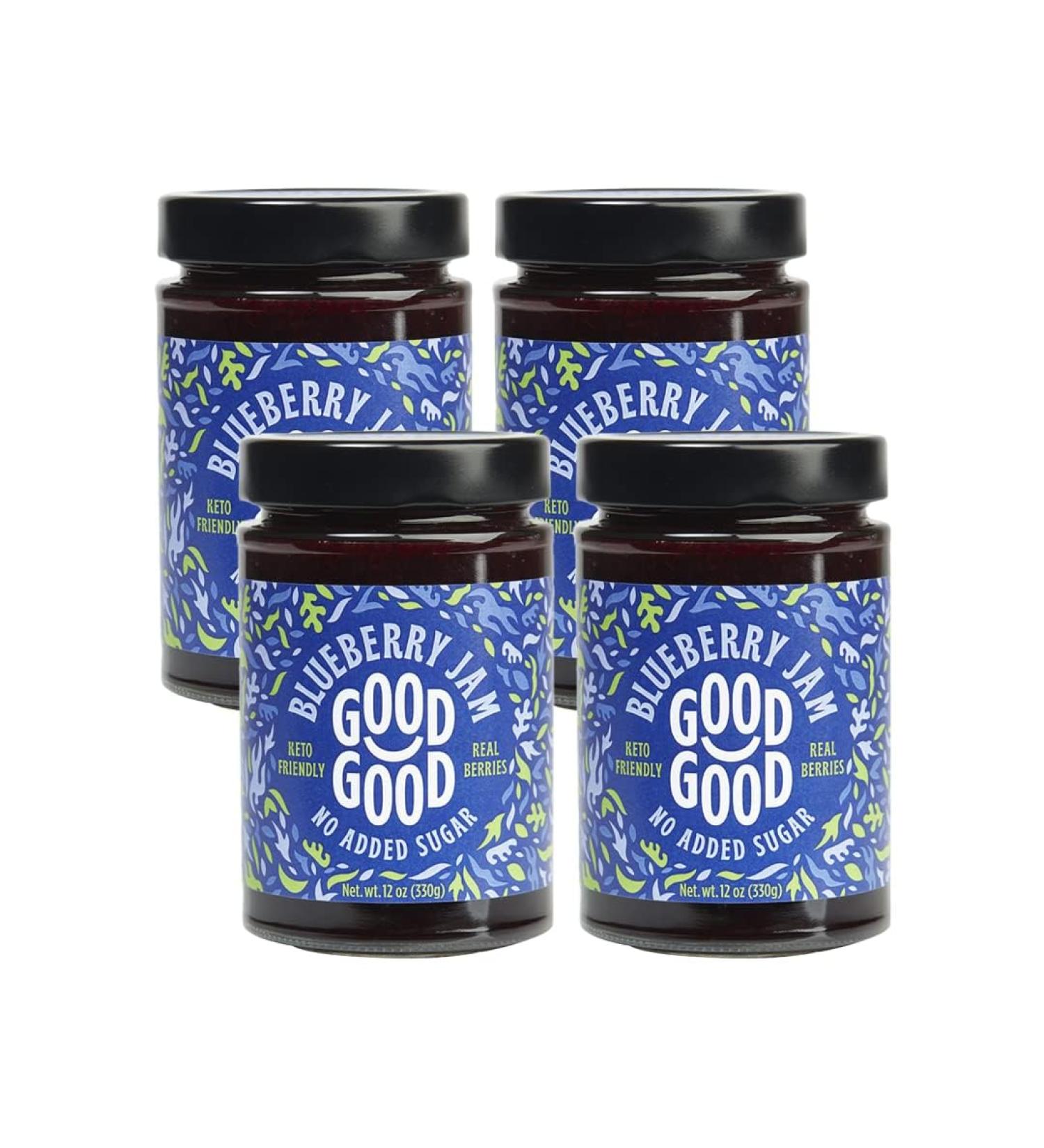 GOOD GOOD Sweet Blueberry Jam - Keto Friendly - Low Calorie Without Added Sugars - Vegan - Gluten Free - Preserves - 330g x4 - Buy Online on SooperMarket.com