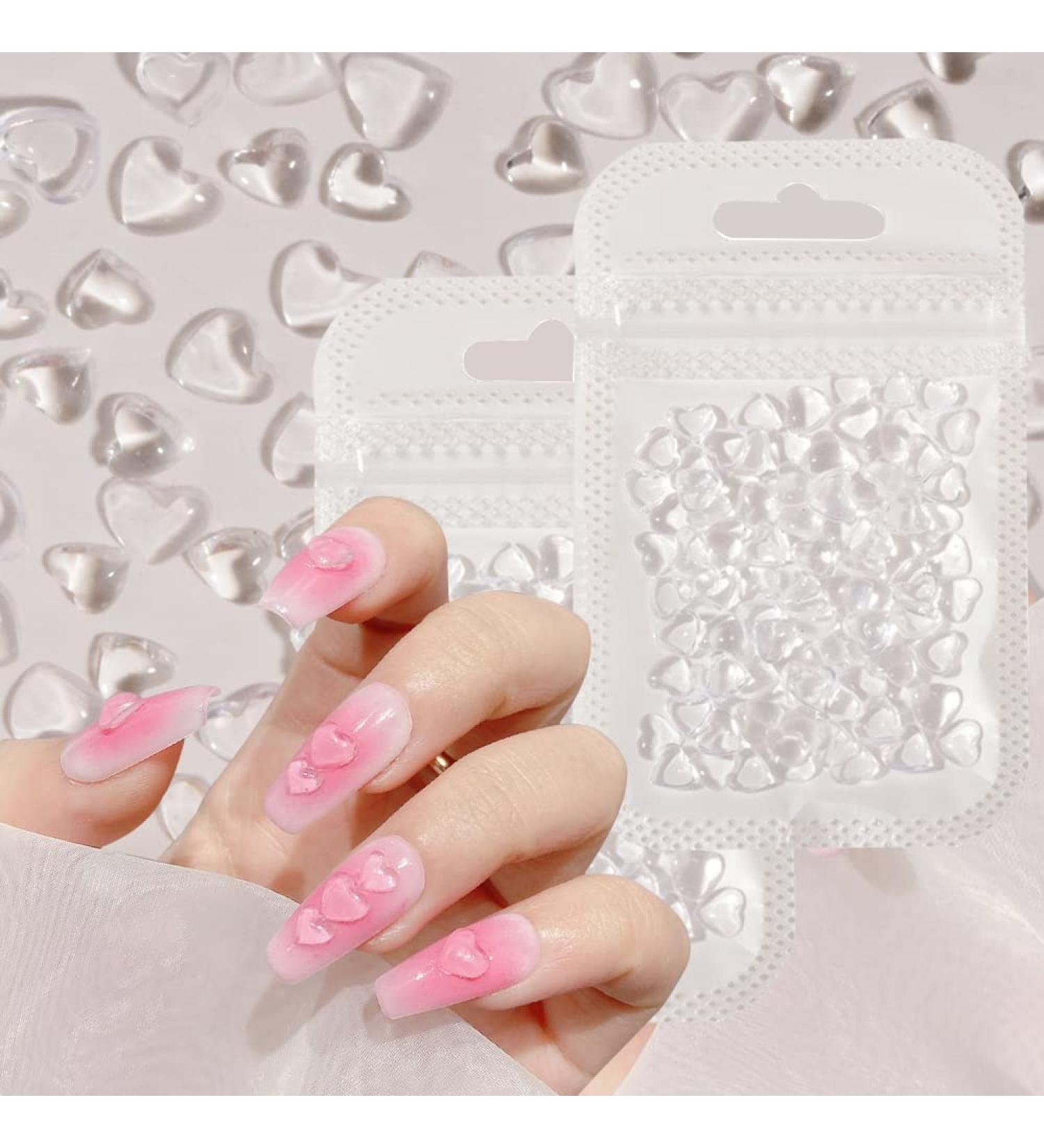 200PCS Clear Heart Nail Art Decals - 3D Acrylic Charms for DIY Manicures - Salon Quality Accessories for Women - Buy Online on SooperMarket.com