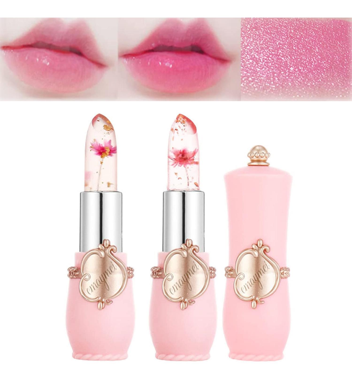 Paminify 2Pcs Jelly Clear Crystal Flower Magic Lipstick Color Changing Tinted Lip Balm - Nourishing Moisturizing Lip Stick with Flower Inside | PH Temperature Color Change Labial Magicos 01+02 - Buy Online on SooperMarket.com