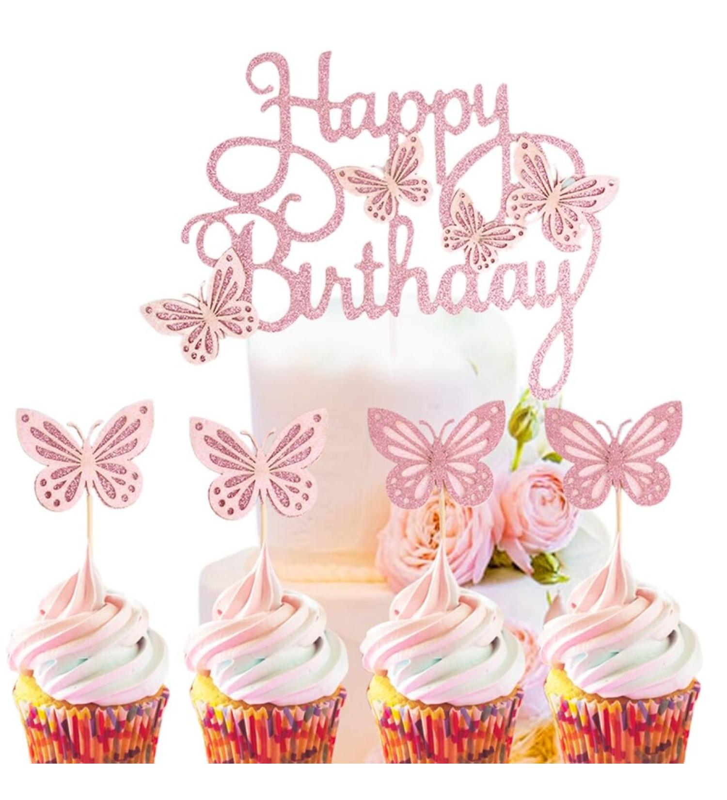 13PCS Butterfly Glitter Cake Topper: Paper Cupcake Pick for Birthday Cake Decoration - Buy Online on SooperMarket.com