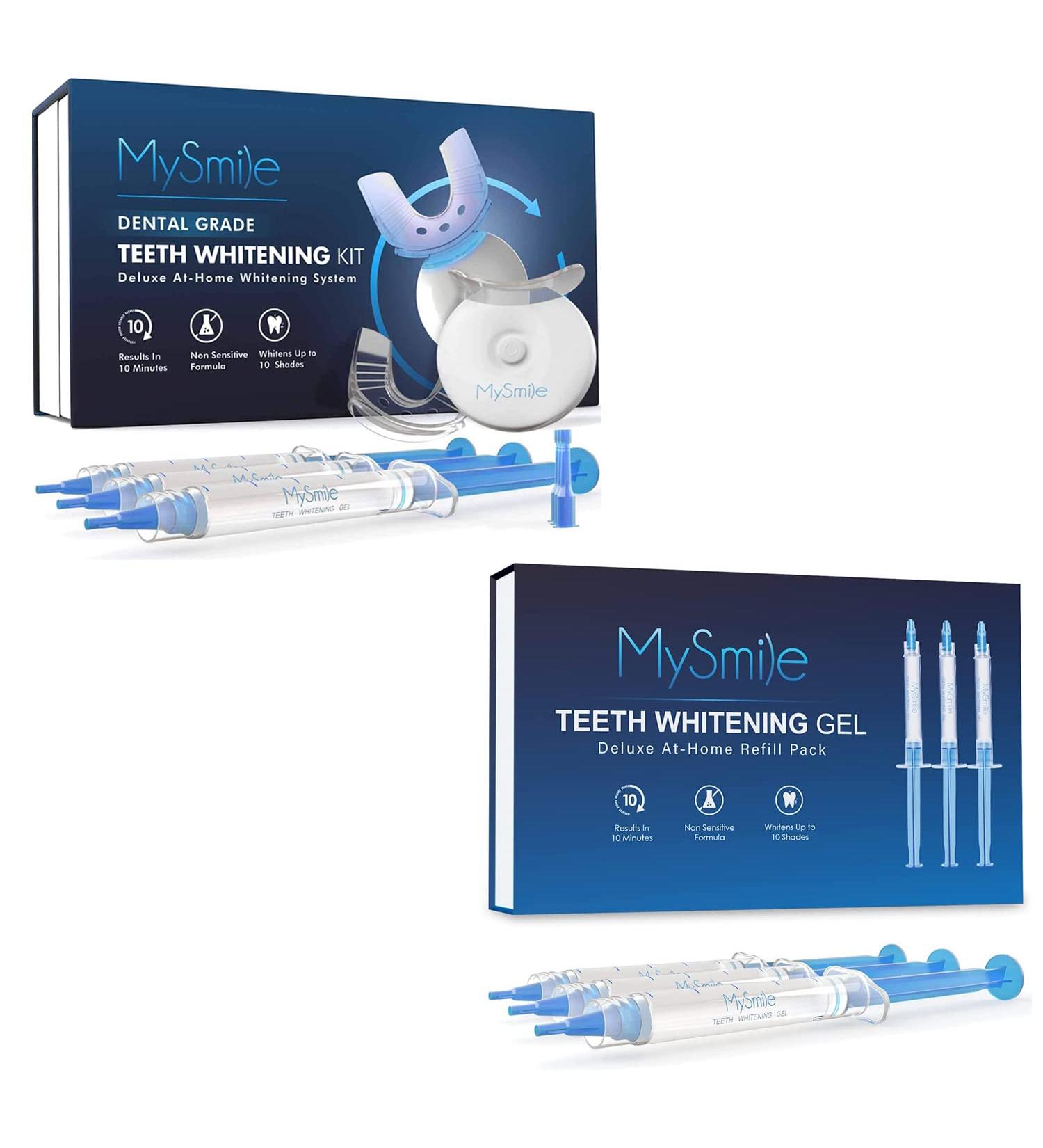 MySmile Teeth Whitening Kit with LED Light - Fast Non-Sensitive Whitener with 3 Carbamide Peroxide Gels - Remove Stains from Coffee, Smoking, Wine & Food - 10 Min Treatment - Buy Online on SooperMarket.com