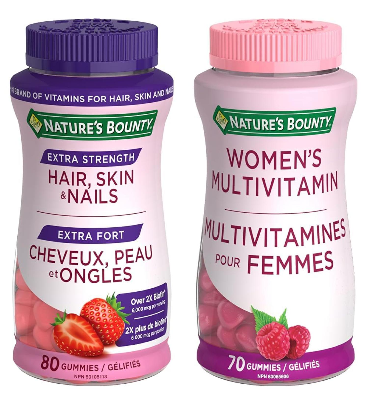 Nature's Bounty Extra Strength Hair Skin & Nails 80 Gummies Strawberry cream flavour & Women's Multivitamin Helps Maintain Good Health 70 Gummies HSN Extra Strength + VITAMIN 800708 - Buy Online on SooperMarket.com