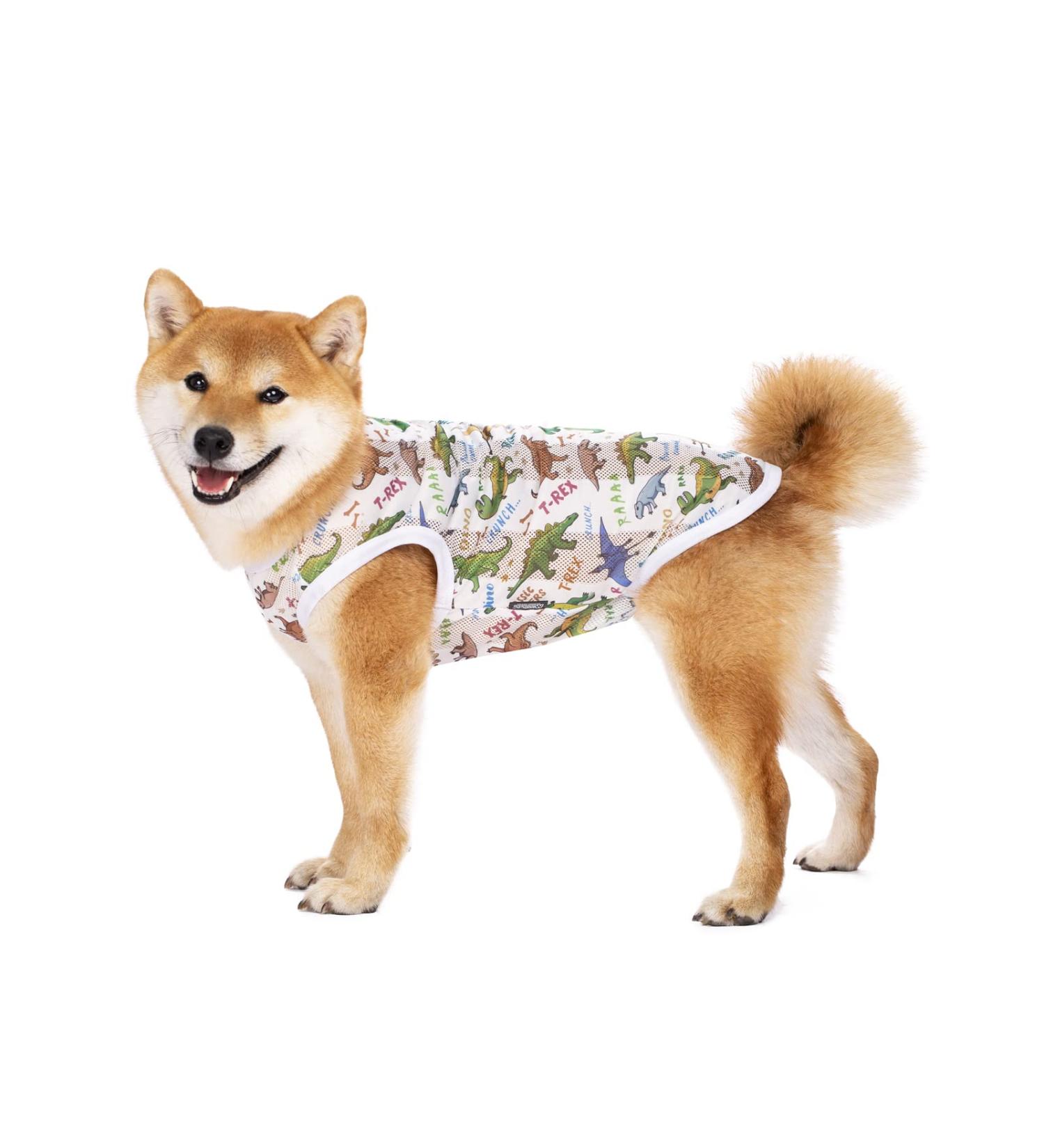 Cool Summer Dog T-Shirt - Breathable Sun Protection Vest for Medium & Large Dogs | White Dinosaur Design - Buy Online on SooperMarket.com