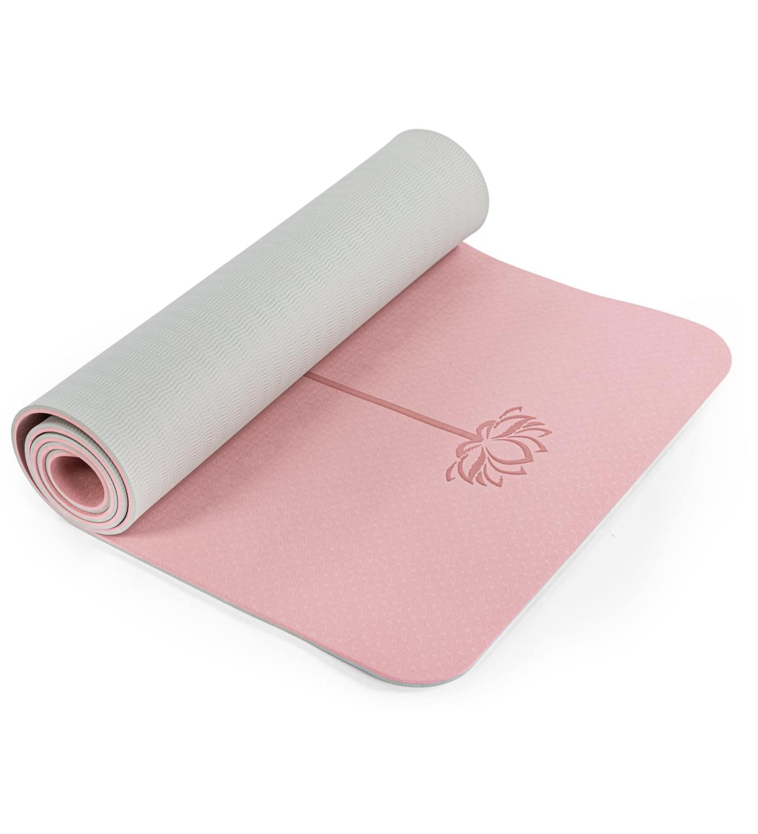 Non Slip Yoga Mat for Women - Eco Friendly Anti-Tear 1/4 Thick Pilates Fitness Mat - Home Workout Exercise Mat with Carrying Sling - Parfait Pink & Gray - Buy Online on SooperMarket.com