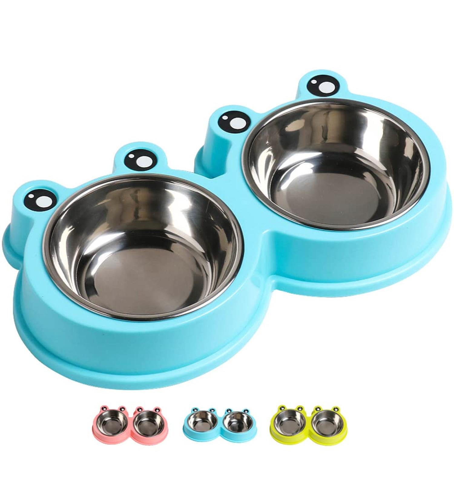 Premium Stainless Steel Double Pet Bowls | No-Slip Cute Modeling | Sky Blue | For Dogs, Cats, Rabbits, and Other Pets - Buy Online on SooperMarket.com