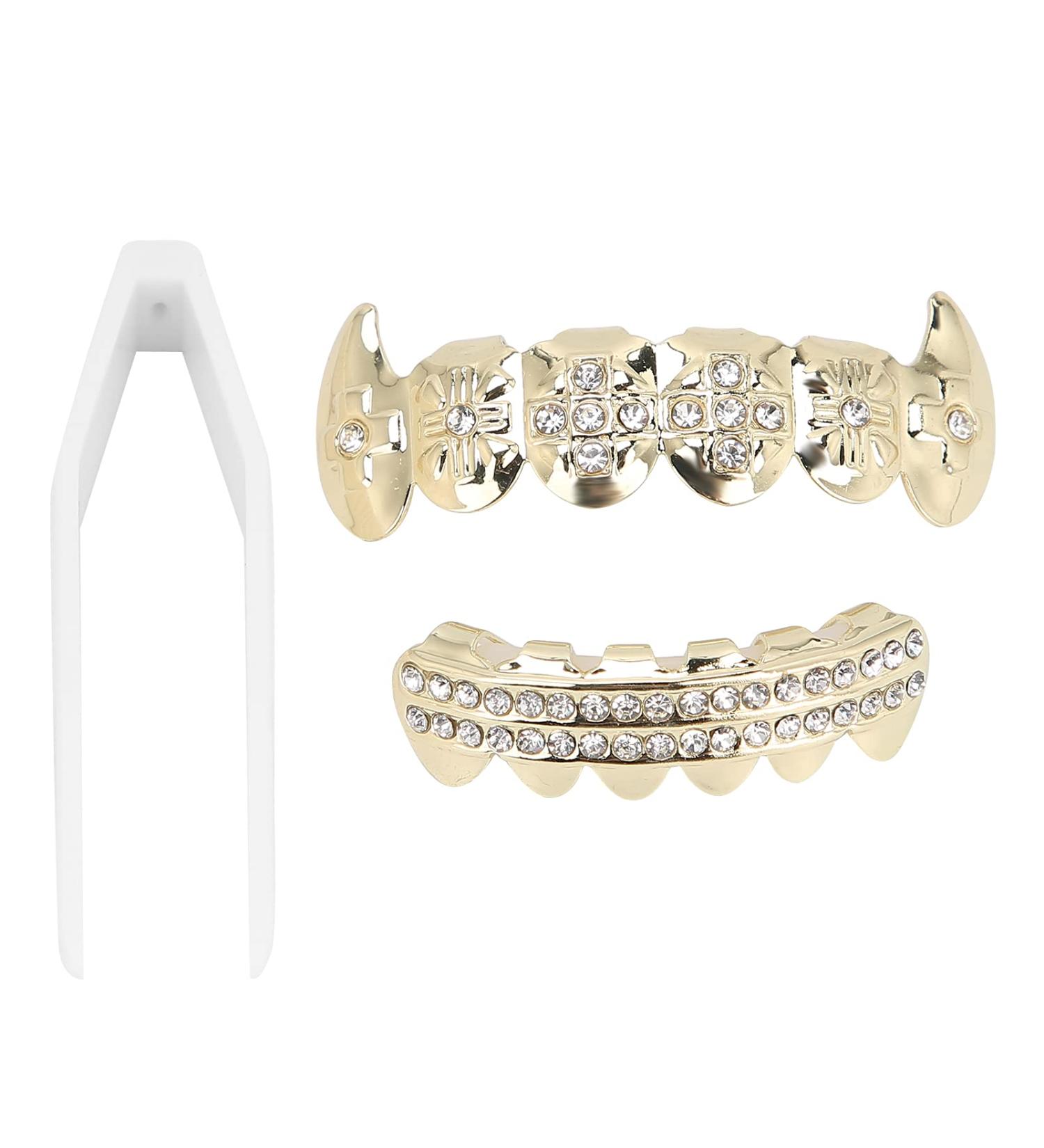 Hip Hop False Teeth Set Reusable Unfading Electroplated Halloween Festival Decoration Brace (Red) - Buy Online on SooperMarket.com