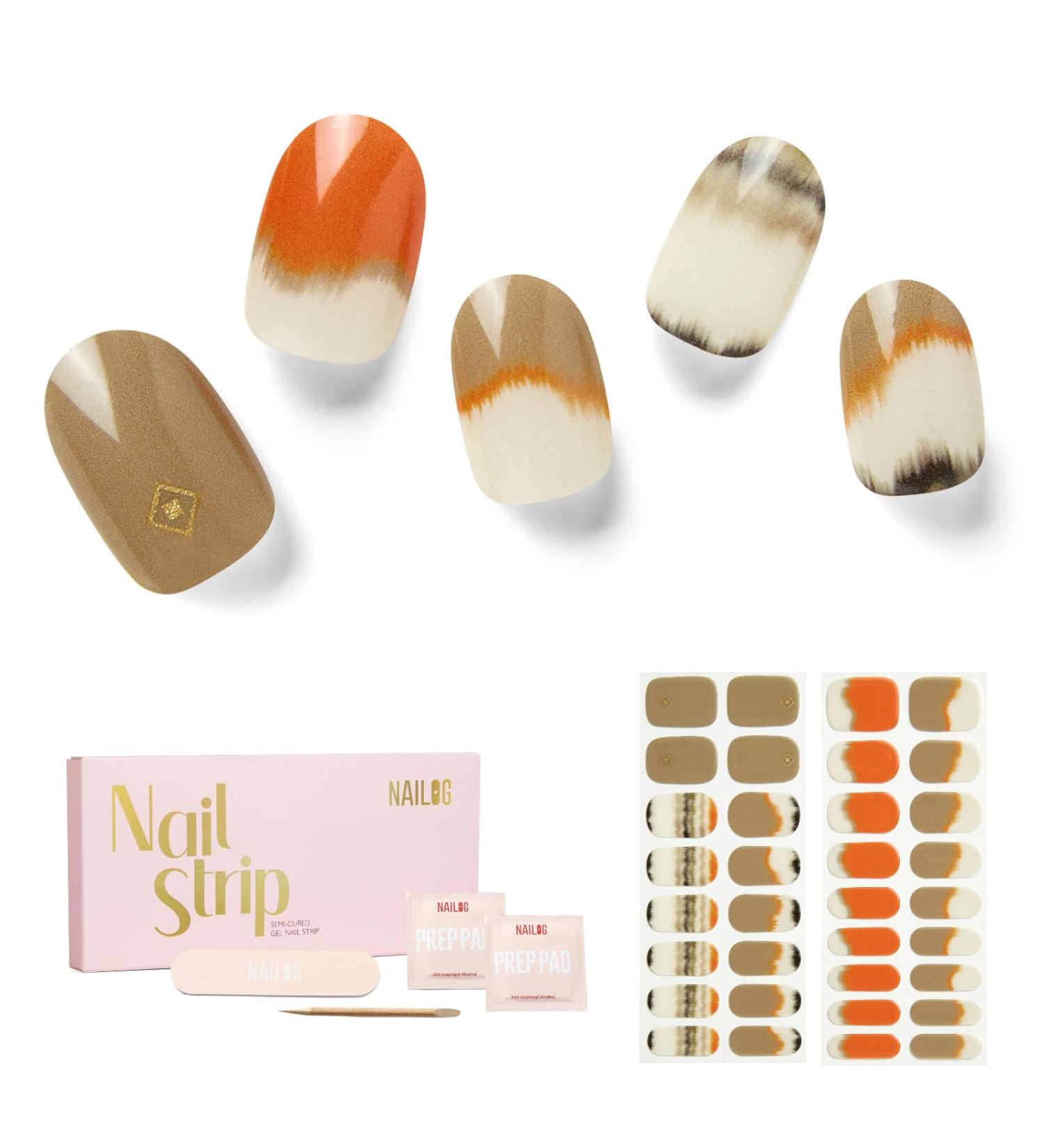 NAILOG Semi Cured Gel Nail Strips 34 pcs Salon-Quality Gel Nail Stickers Long Lasting Nail Wraps for Women with Soft Gel Finish (Evoking) - Buy Online on SooperMarket.com