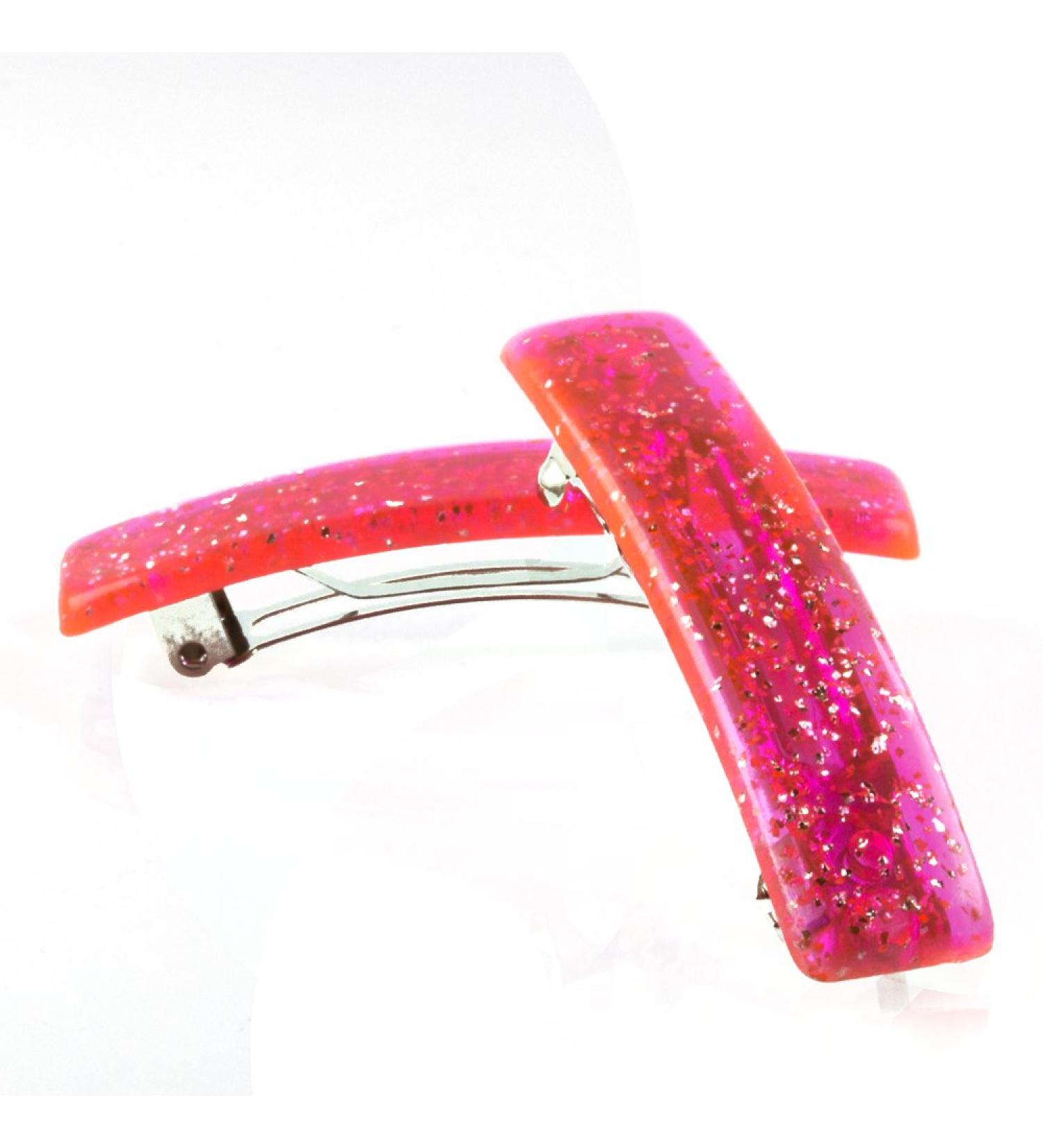 2pcs Neon Pink Rectangular Patent Clasp 52x12 with Silver Glitter - Made in Germany | WeLoveBeads - International Shipping Available - Buy Online on SooperMarket.com