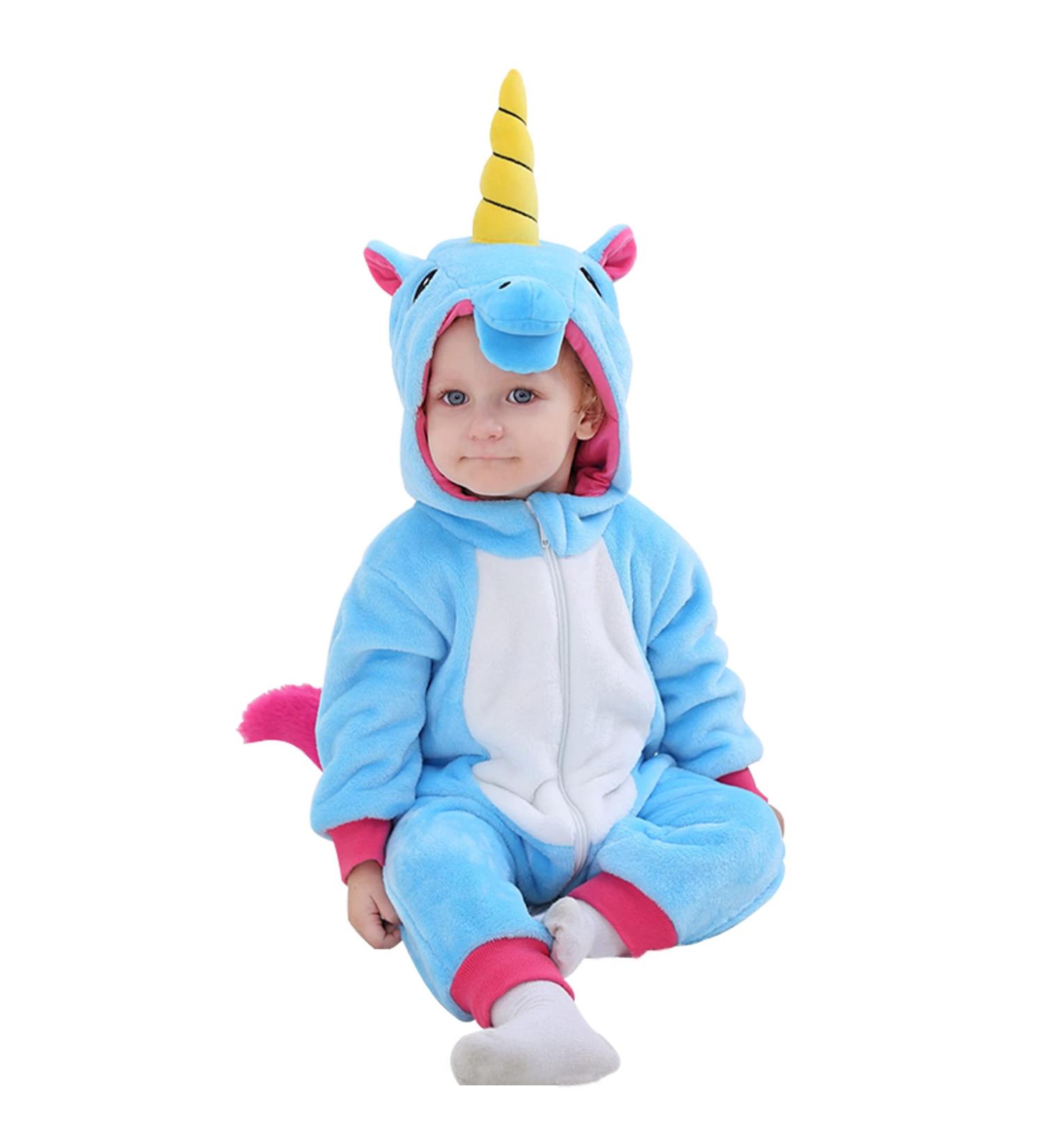 Doladola Baby Unicorn Romper | Flannel Animal Hooded Jumpsuit for Toddlers, Blue | Ages 2.5-3.5 Years - Buy Online on SooperMarket.com