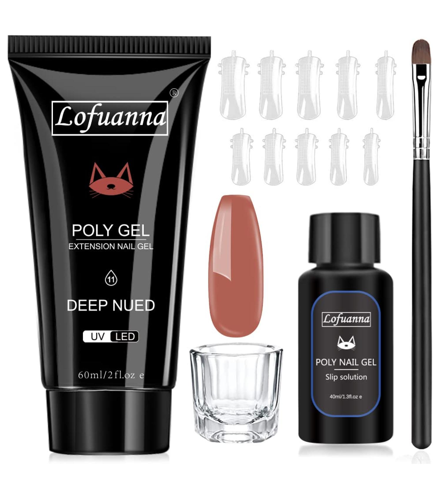 Lofuanna Poly Nail Gel Set - 60ml Dark Nude Nail Extension Kit | All-in-One Nail Gel Kit with Slip Solution Brush & Forms | Perfect for Beginners - Nail Art Design - Buy Online on SooperMarket.com