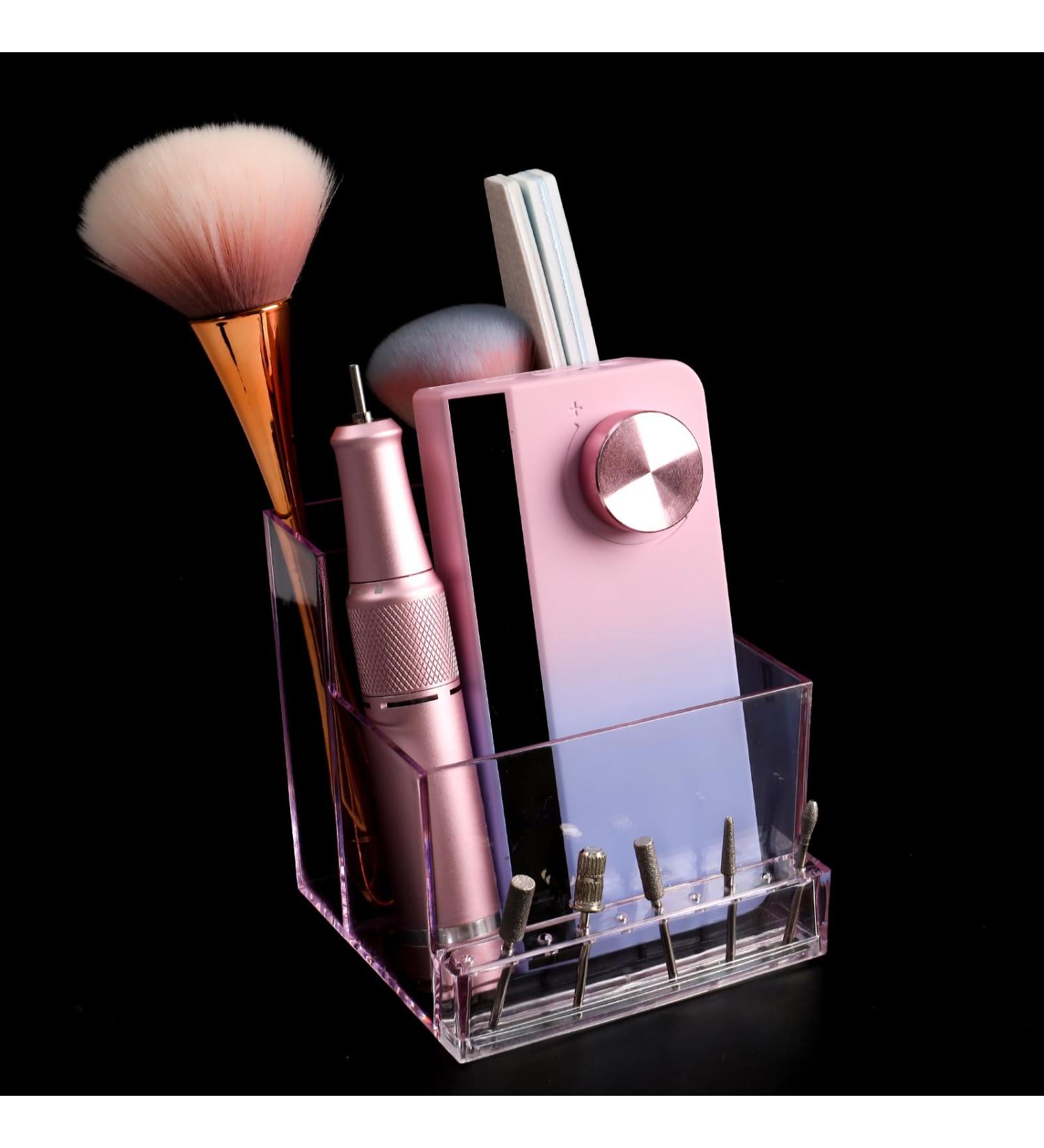 ANGNYA Nail Drill Holder & Bit Storage Box - 10 Holes Transparent Organizer for Nail Tech Supplies - Pink Plastic Manicure Tool Display - Buy Online on SooperMarket.com