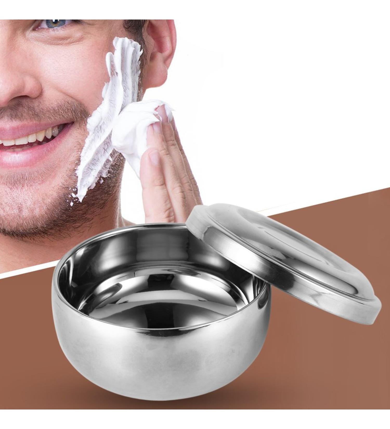 Men's Wet Shaving Soap Cup Bowl - Silver Metal Facial Cleansing Tool with Lid | International Shipping Available - Buy Online on SooperMarket.com