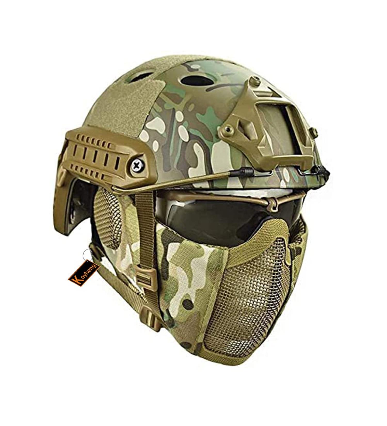 MH Tactical Fast Helmet with Foldable Ear Protection, Half Face Mesh Mask and Goggles Set - CP | Ideal for Airsoft, Paintball, CS Game - Buy Online on SooperMarket.com
