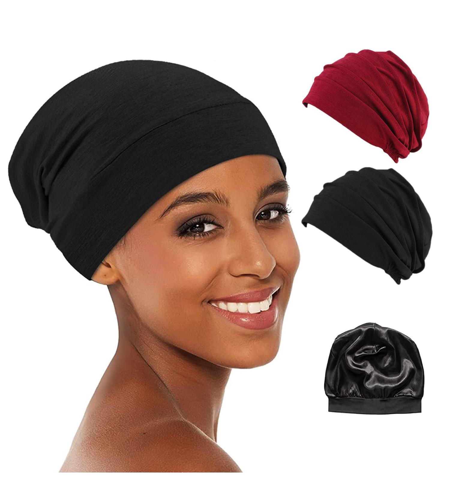Silk Bonnet for Sleeping - 2PCS Silk Hair Wrap for Women/Men - Red & Black, Black & White - Buy Online on SooperMarket.com