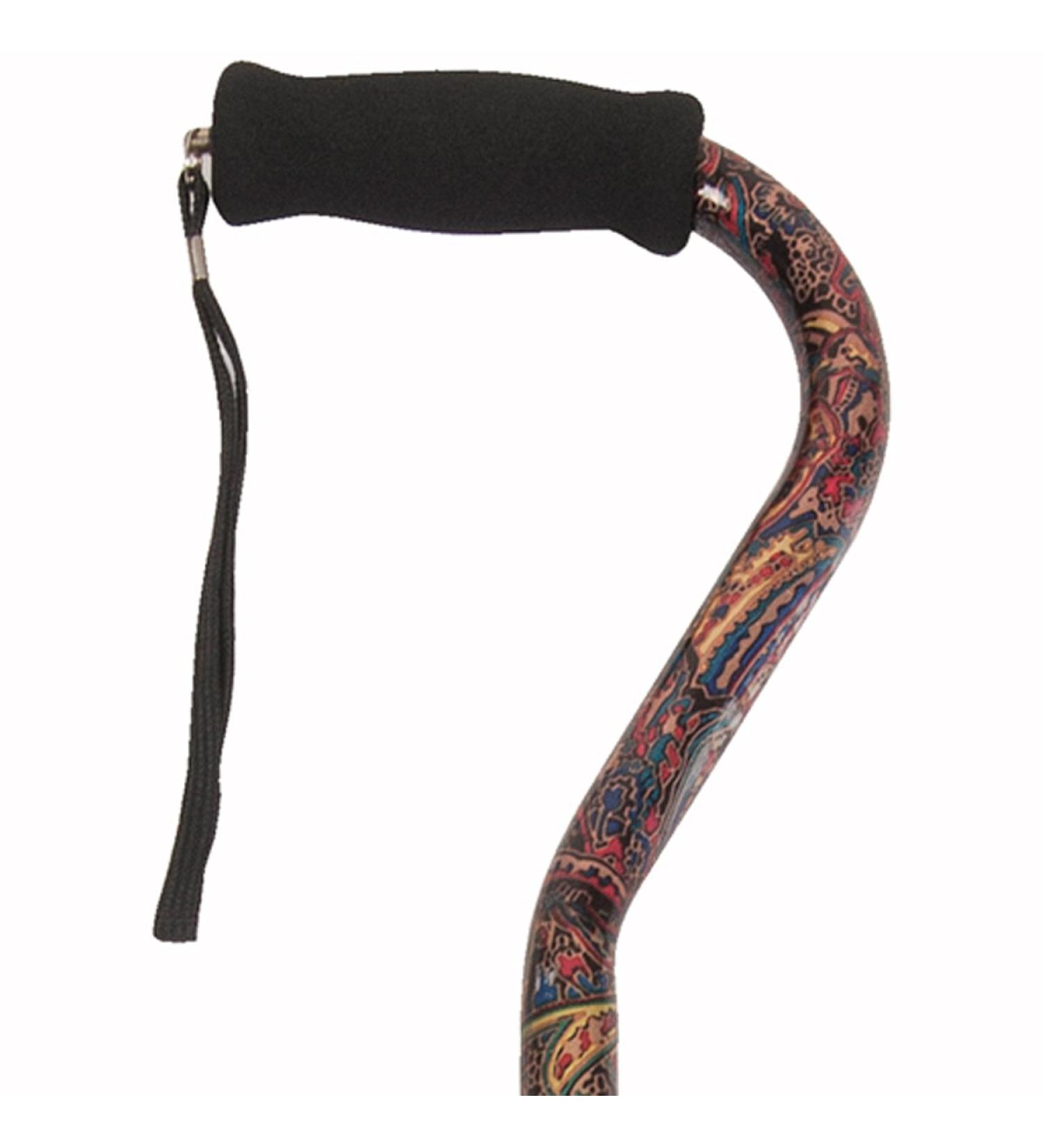 PCP Mobility & Homecare Adjustable Cane Aluminum Offset Handle with Wirst Strap Paisley Pattern - Buy Online on SooperMarket.com