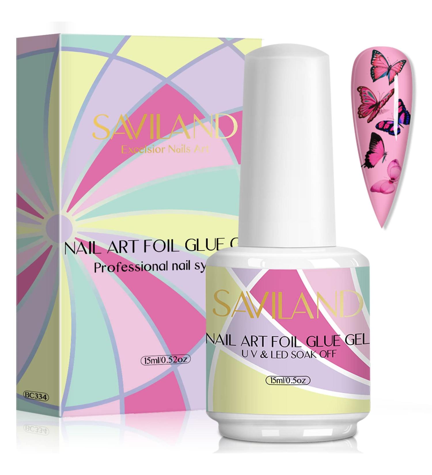 Saviland Nail Foil Glue - 15ml Transfer Gel for Nail Foil Sheets | Acrylic Nail Kit | DIY Manicure Decoration - Buy Online on SooperMarket.com