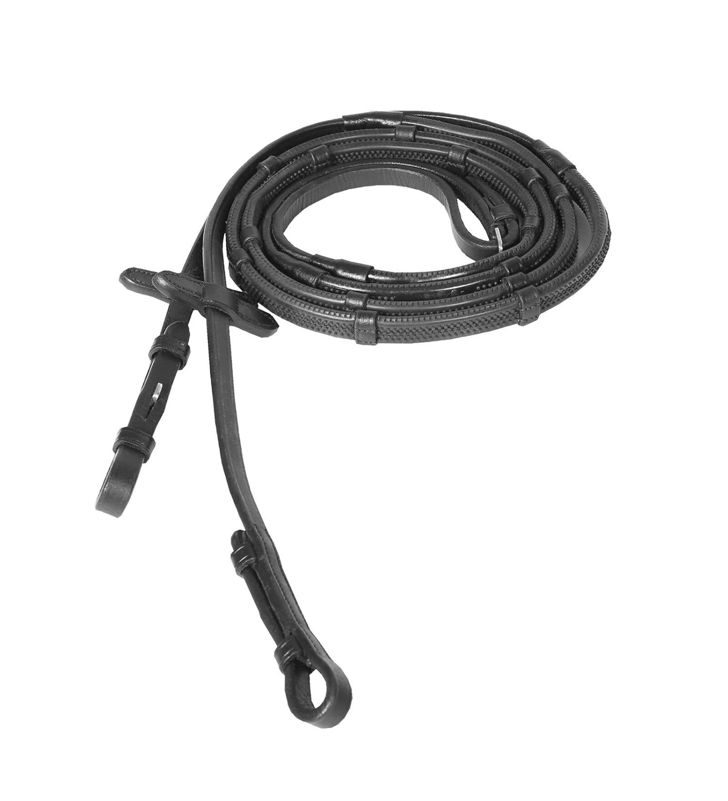 Horze Soft Grip Rubber Reins with Stoppers - Black Horse | Durable Equestrian Gear - Buy Online on SooperMarket.com