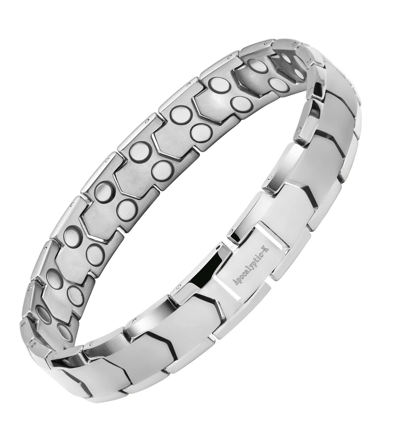 Men's Pure Titanium Double Magnet Bracelet - Eliminate Static Electricity - Silver Magnetic Bracelet - Buy Online on SooperMarket.com