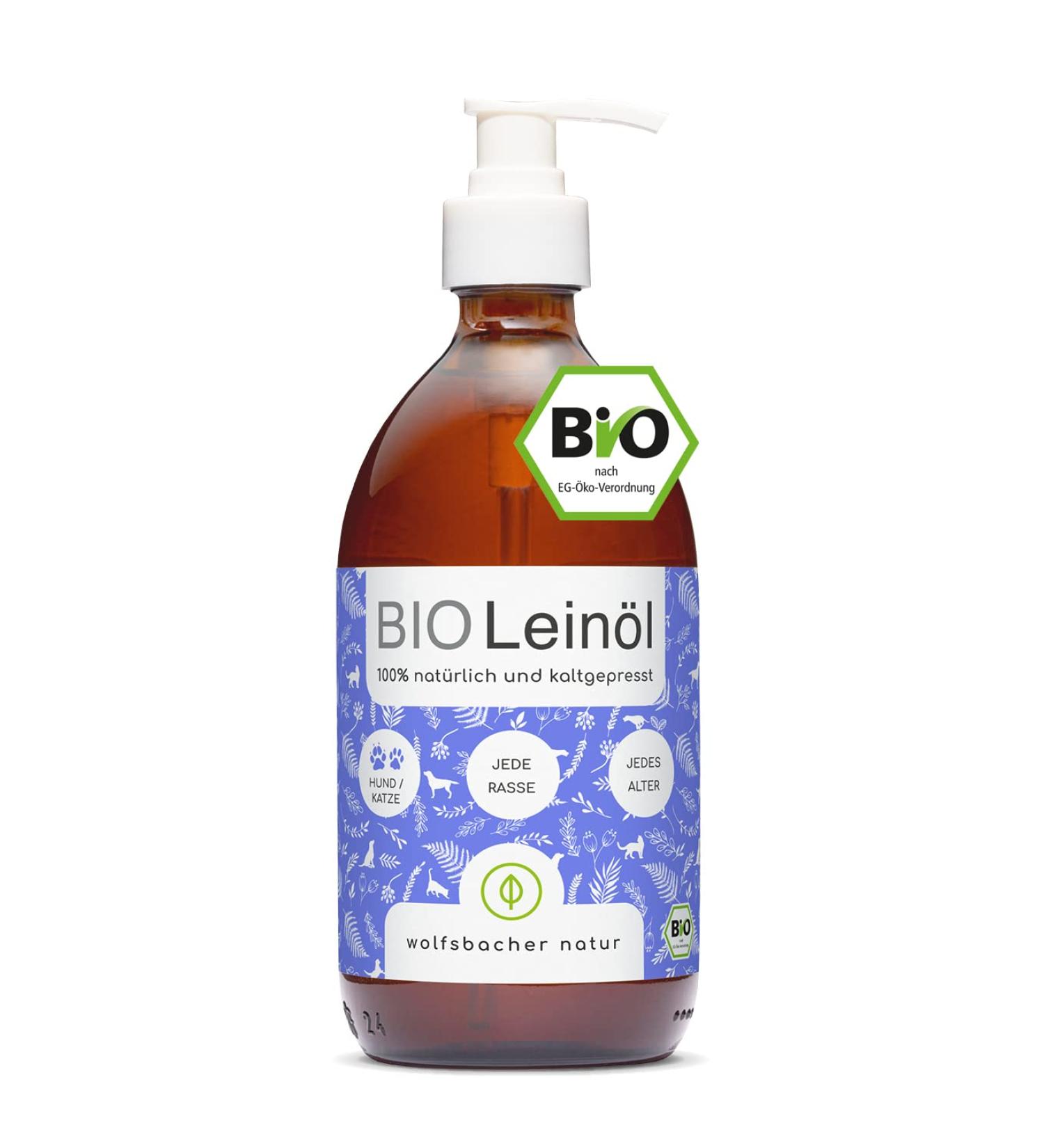 Buy Wolfsbach Organic Linseed Oil for Dogs & Cats - 500ml Cold Pressed Omega 3 & 6 - 100% Organic from Germany - BARF & Feed Oil De- ko-060 - Buy Online on SooperMarket.com
