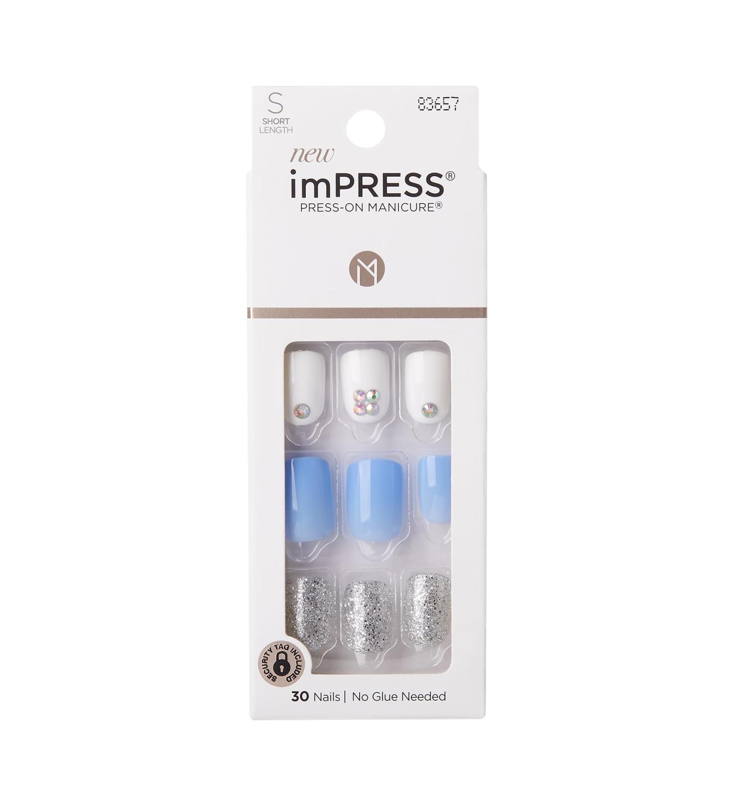 KISS imPRESS Press-On Manicure I'd Rather Be Short Length Square with PureFit Technology Includes Prep Pad Mini File Cuticle Stick and 30 Fake Nails - Buy Online on SooperMarket.com