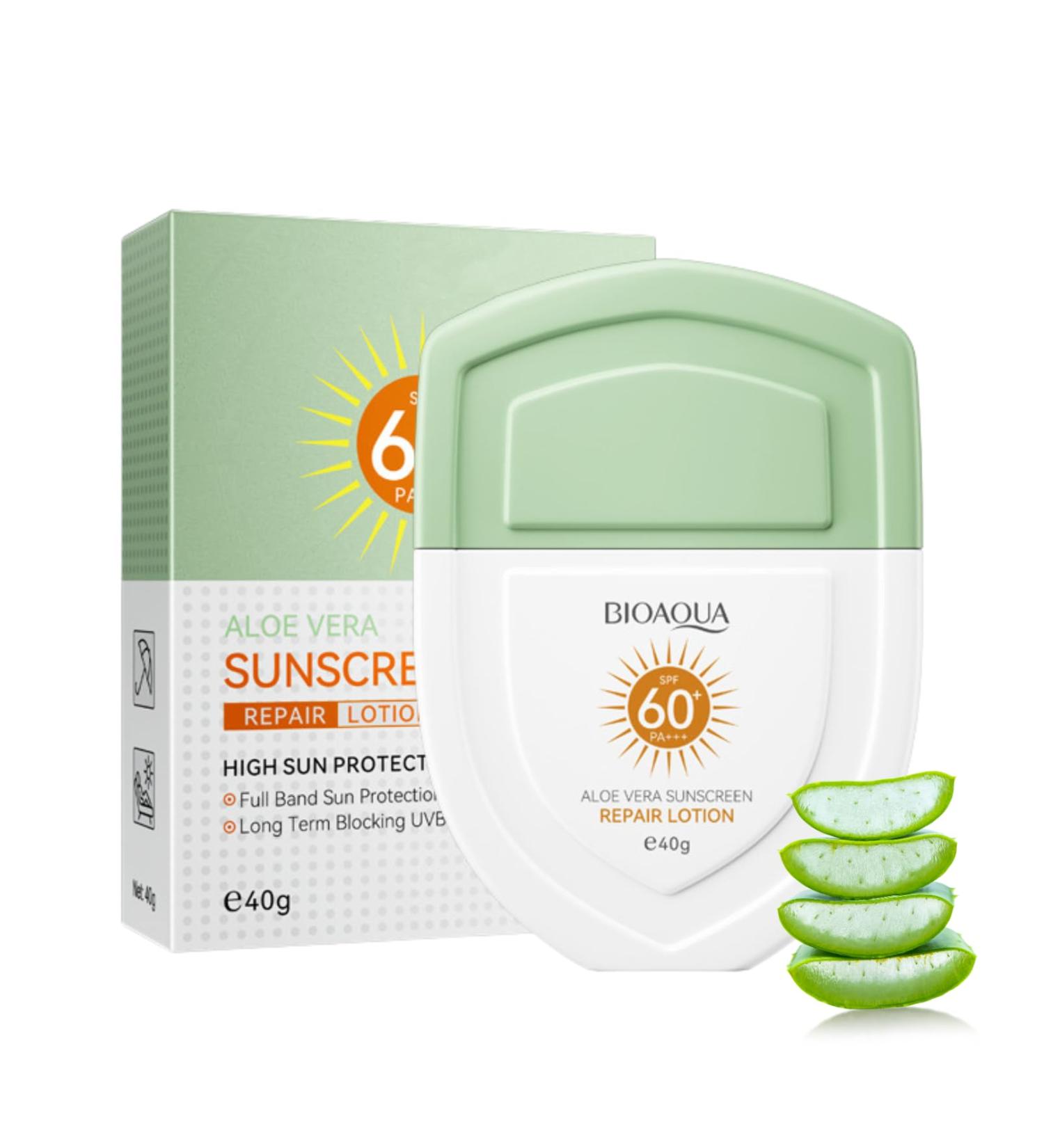Sunscreen SPF 60+ Aloe Vera Sun Cream Repair Lotion Suncream Sun Face Protection Against UVA UVB Water + Sweat Resistant Fast Film Formation No Stuffiness for All Skin Types 40g - Buy Online on SooperMarket.com