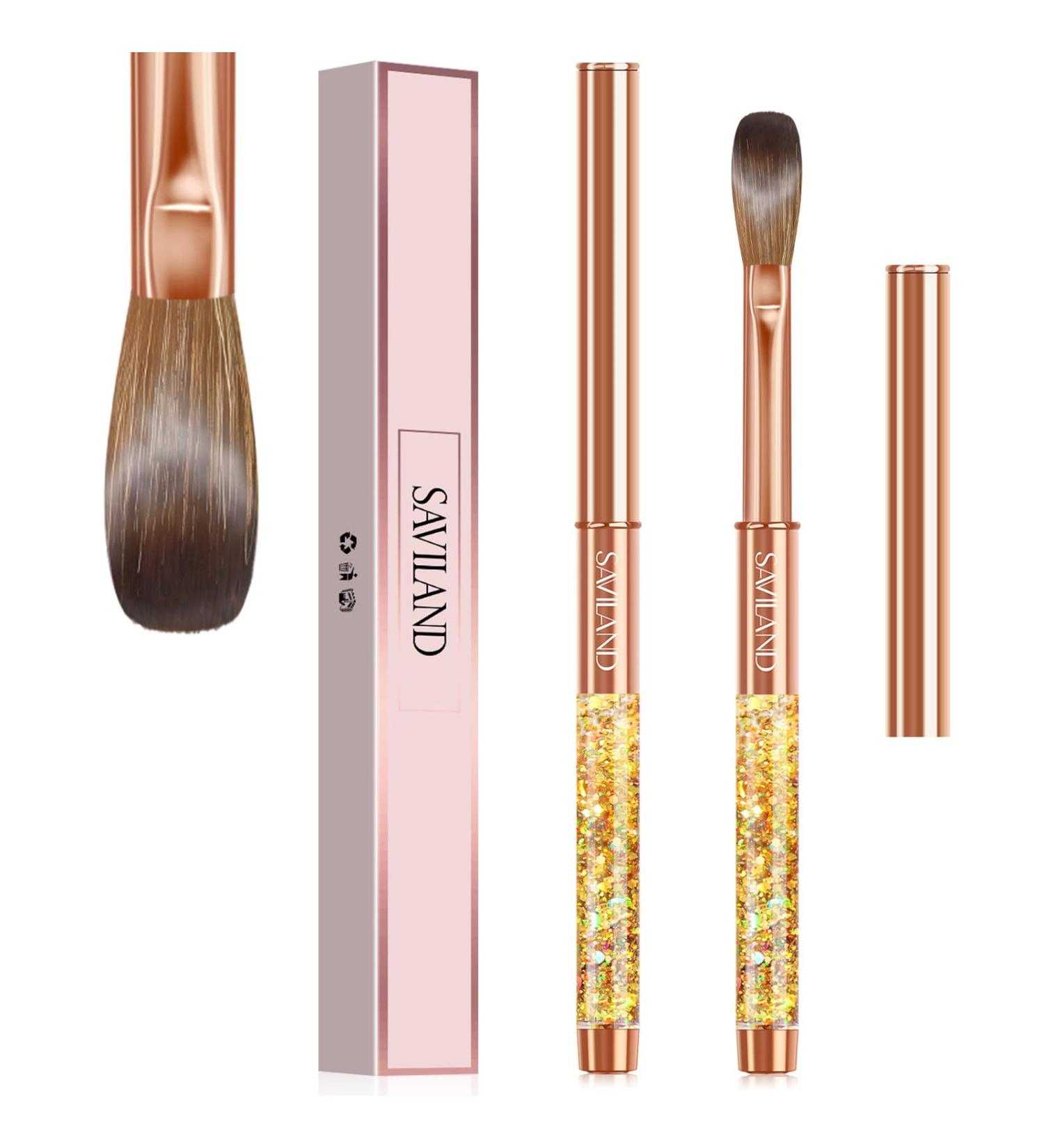 Saviland Pure Kolinsky Acrylic Nail Brush Size 14 - Professional Oval Brush for Acrylic Application - Golden Handle with Glitter - Nail Art Tool - Buy Online on SooperMarket.com