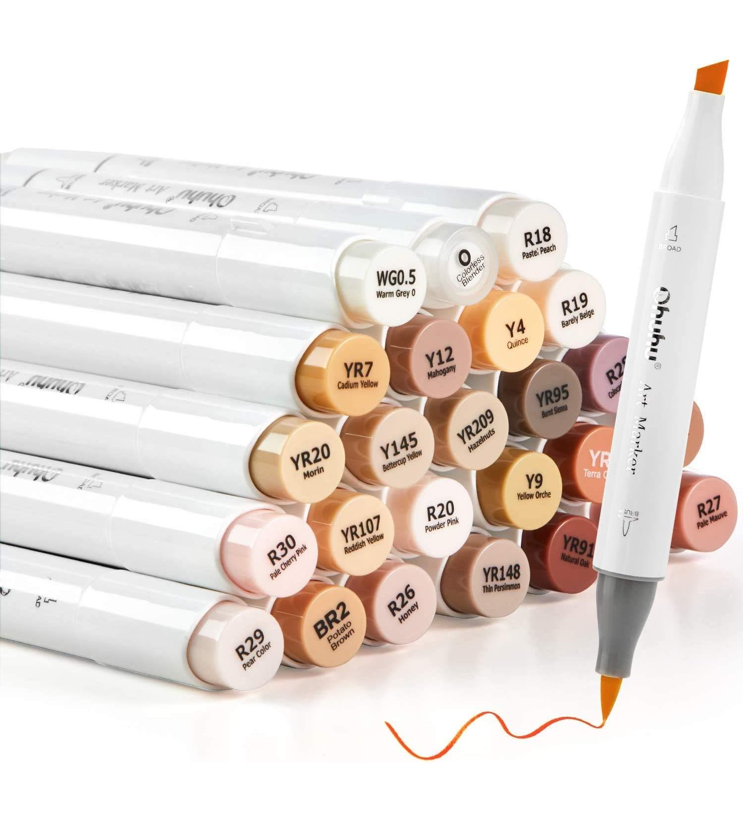 Ohuhu Skin Tone Alcohol Markers Brush Tip - 24 Portrait Skin Colors + Blender - Honolulu - Buy Online on SooperMarket.com