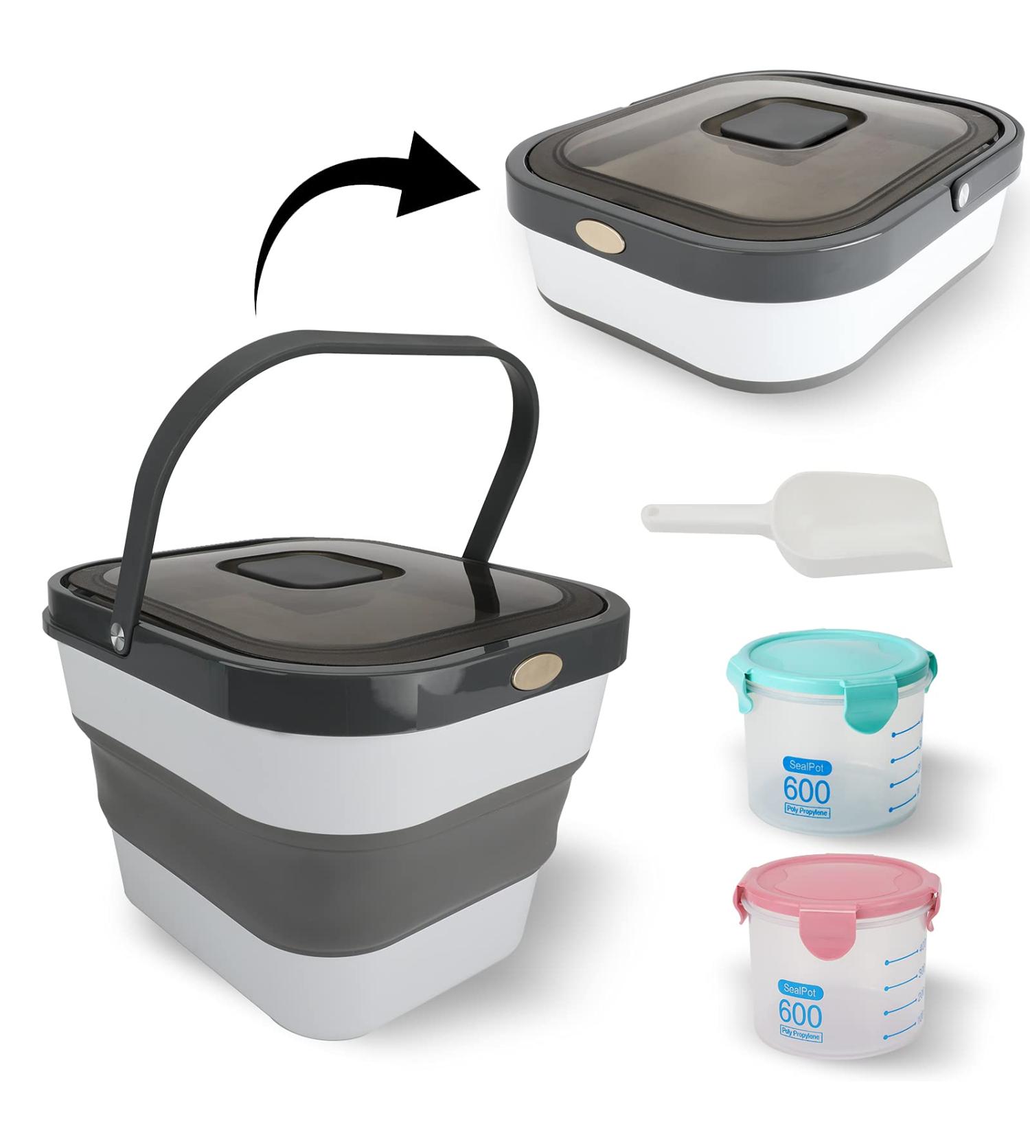 Kesoin Pet Food Storage Container - Airtight Foldable Bin with Scoop - 13L Capacity (Grey) - Buy Online on SooperMarket.com