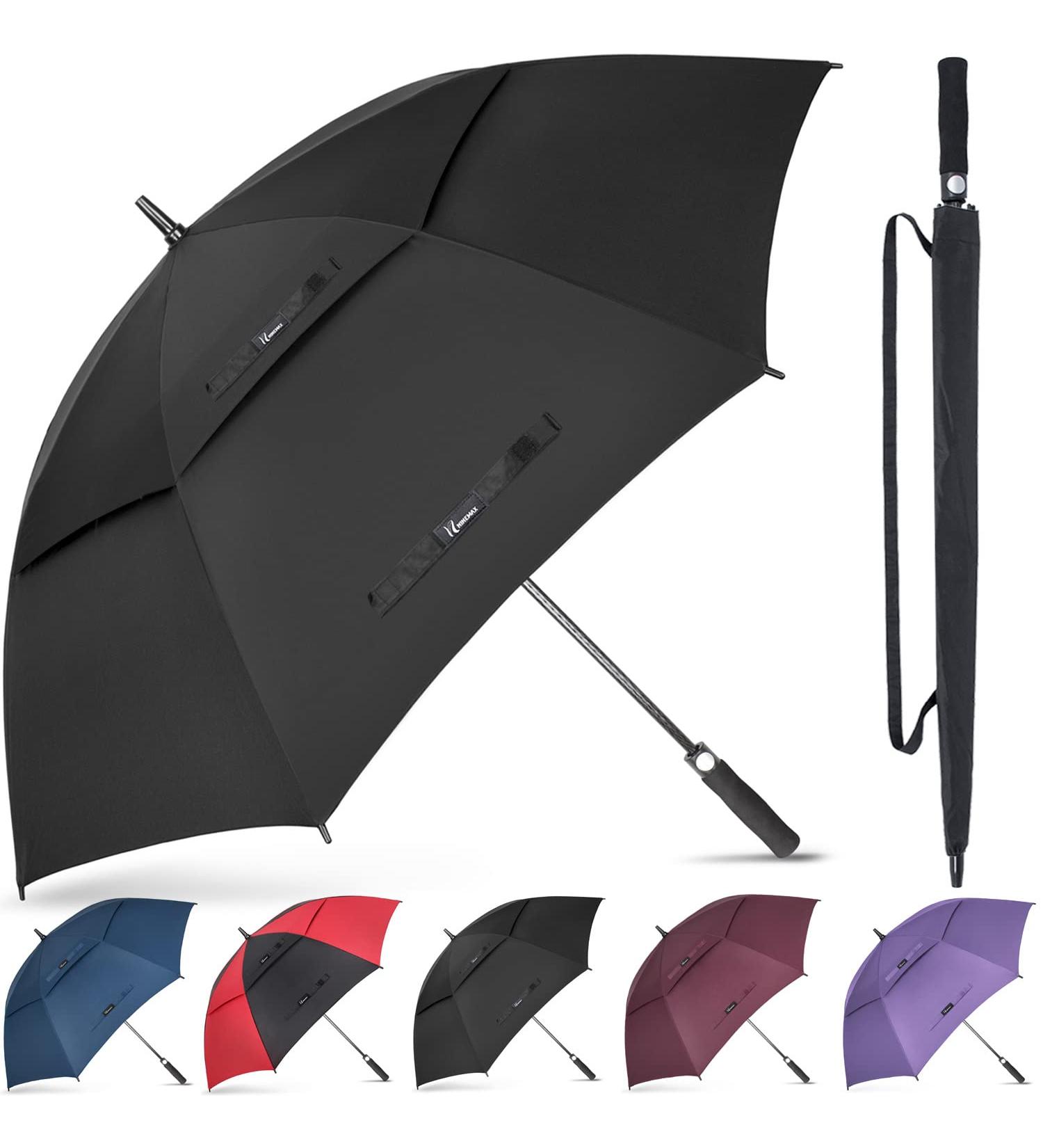 NINEMAX 62 Inch Large Golf Umbrella - Windproof Double Canopy Vented Oversized Adult Umbrella in Black - Buy Online on SooperMarket.com