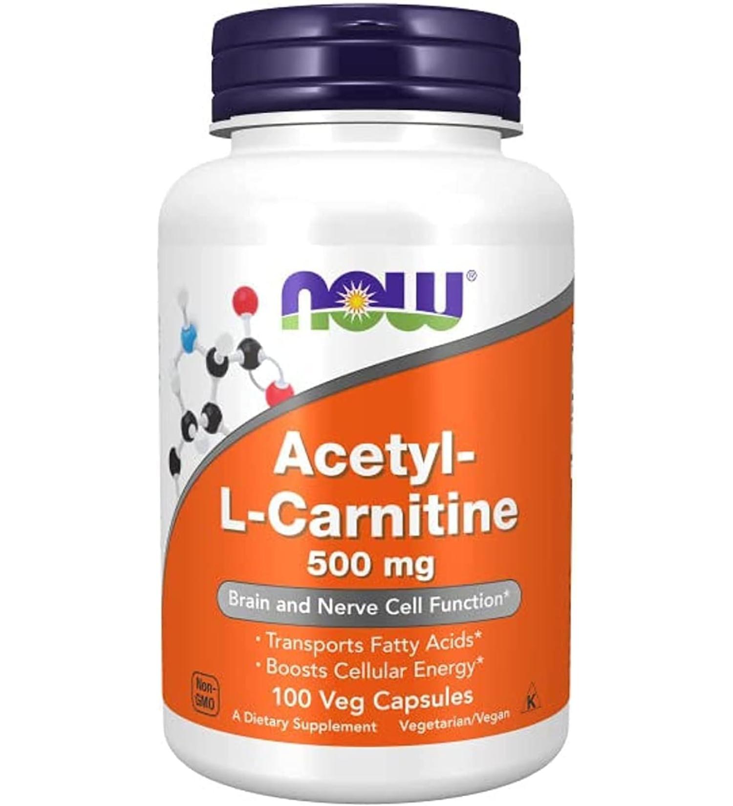 Now Foods Acetyl-L-Carnitine 500mg 100 Vegan Capsules | Lab-Tested Amino Acid | Gluten & SOYA Free | Vegetarian-Friendly - Buy Online on SooperMarket.com
